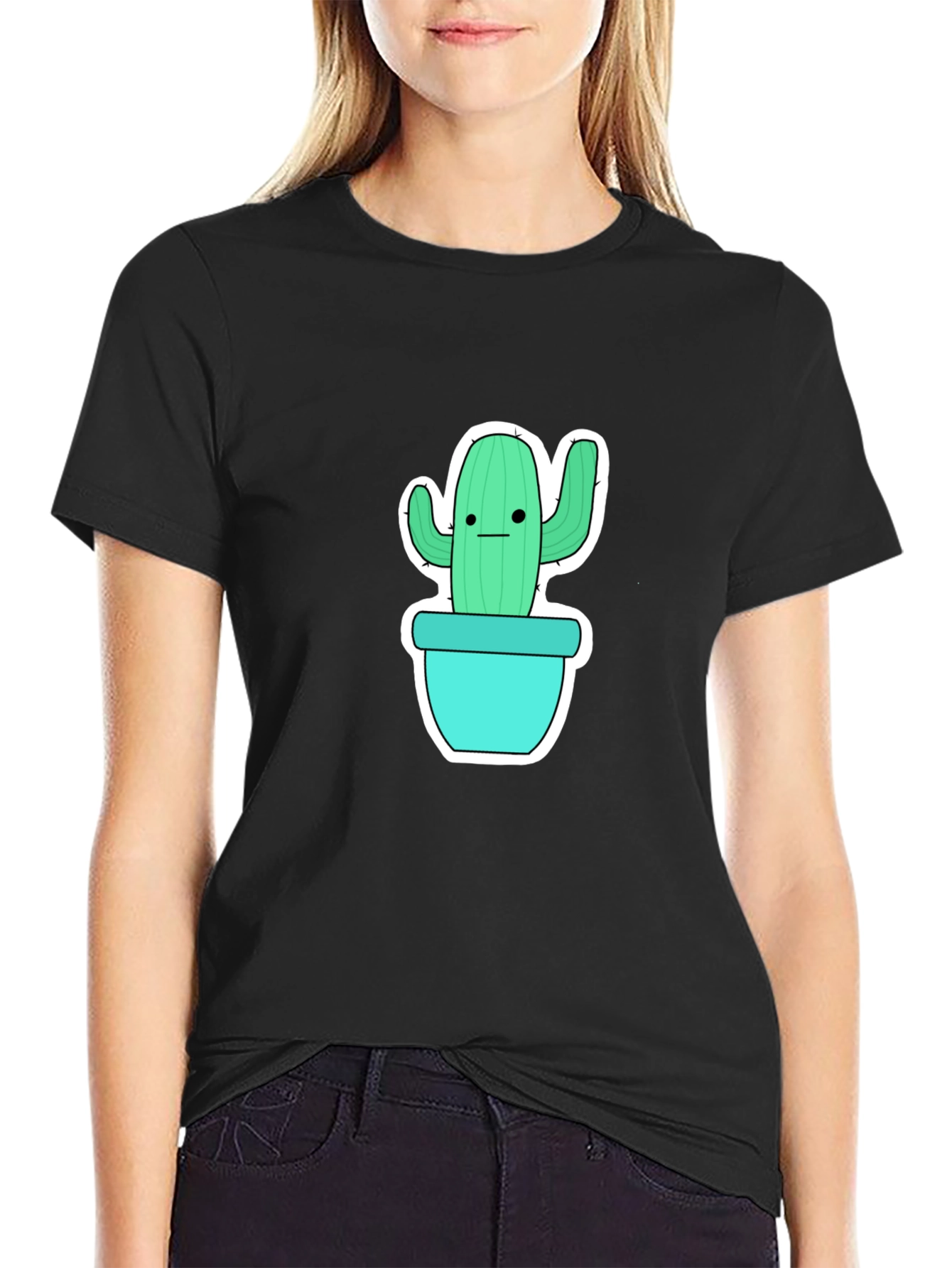 Cool Cactus Graphic Tee - Black Cotton Shirt