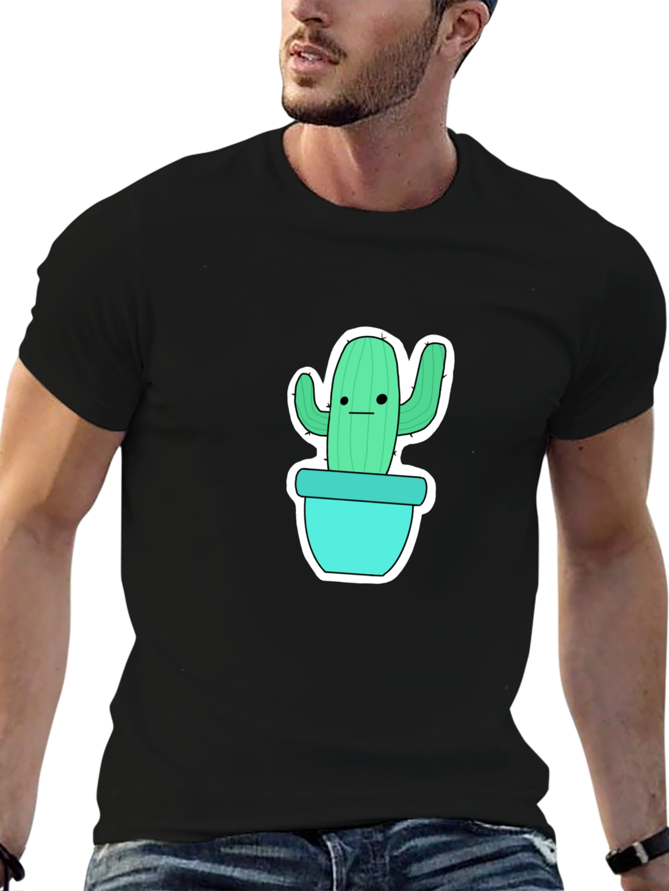 Cool Cactus Graphic Tee - Black Cotton Shirt