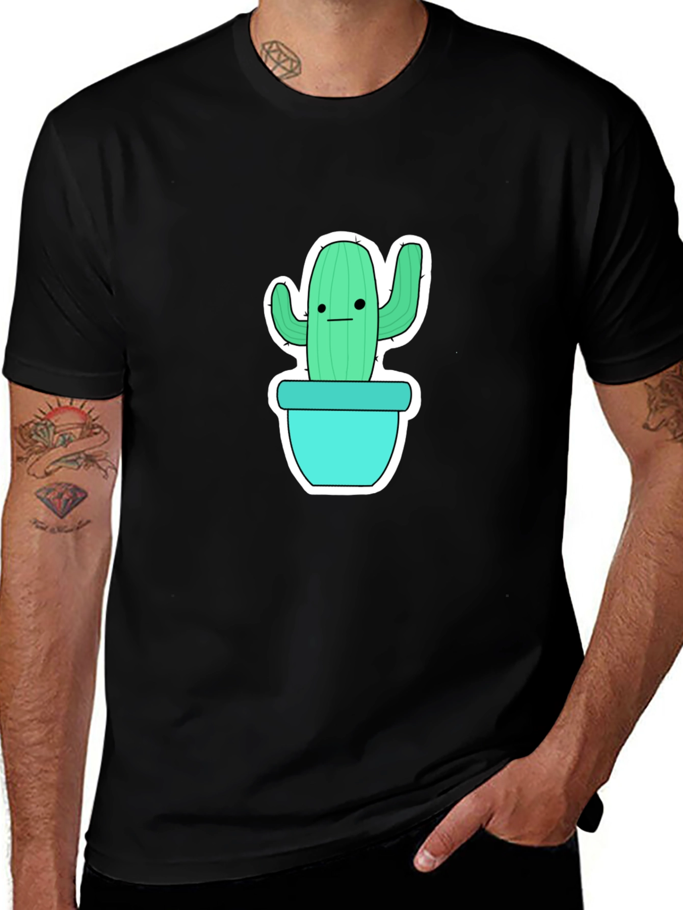 Cool Cactus Graphic Tee - Black Cotton Shirt
