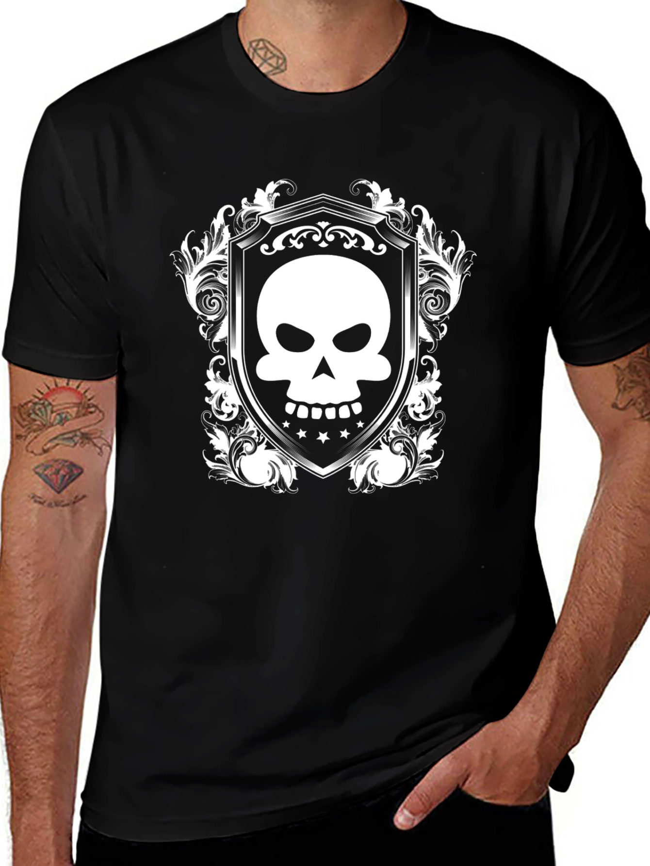 Skull Crest Graphic Tee - Black Cotton Comfort