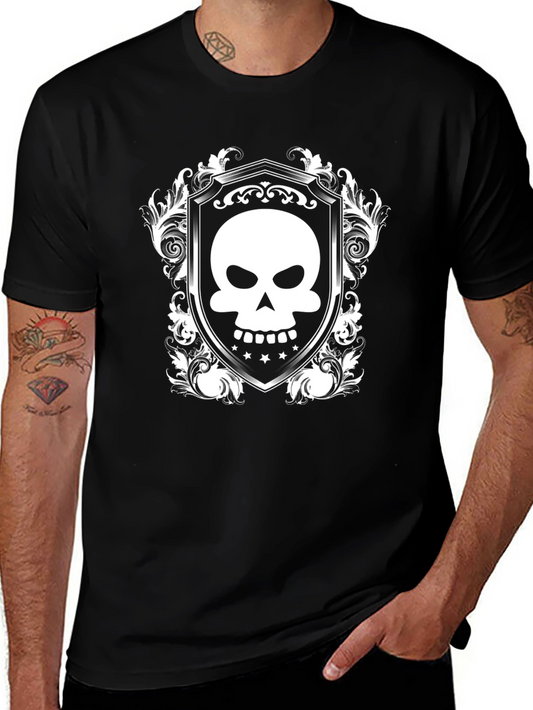 Skull Crest Graphic Tee - Black Cotton Comfort