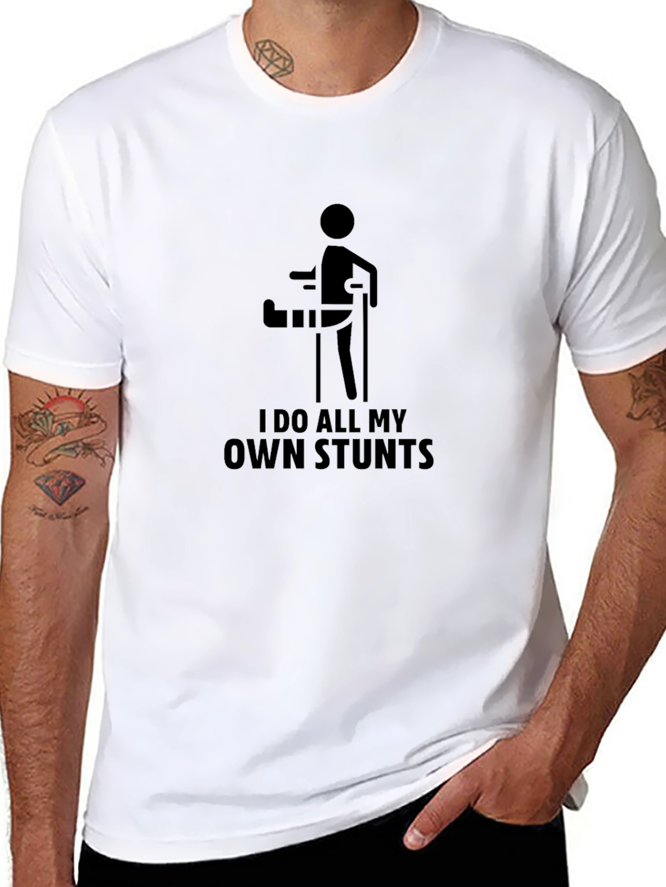 I Do All My Own Stunts Black Graphic Tee