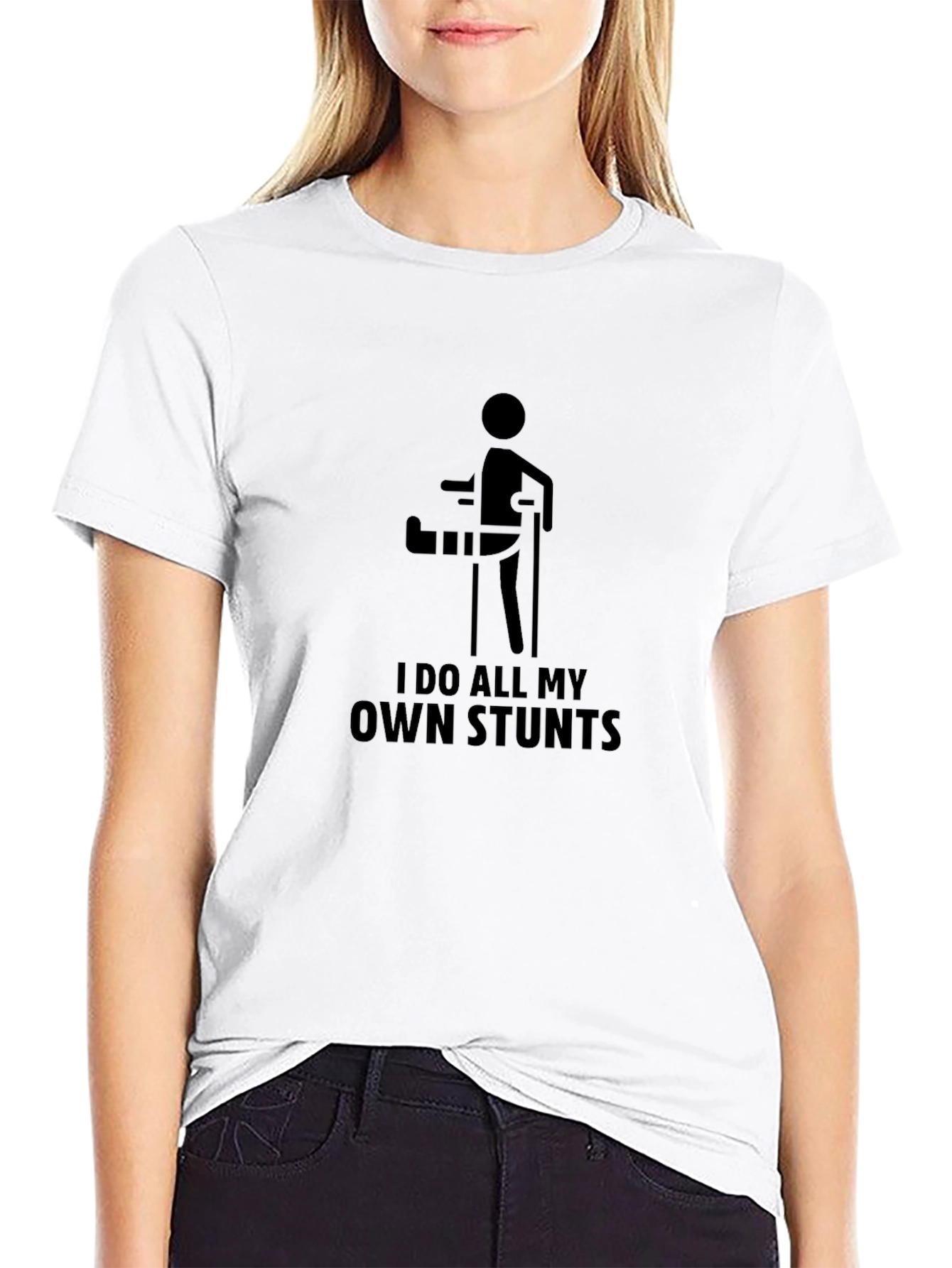 I Do All My Own Stunts Black Graphic Tee