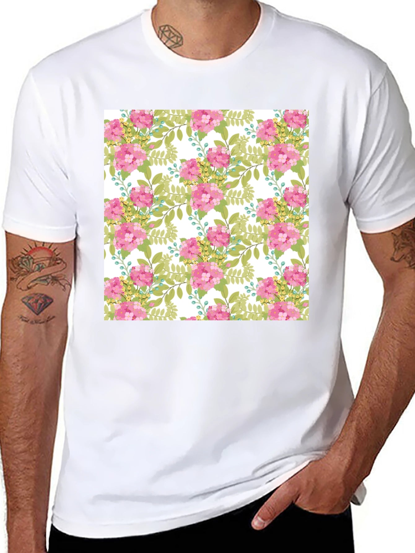 Floral Pattern Black T-Shirt