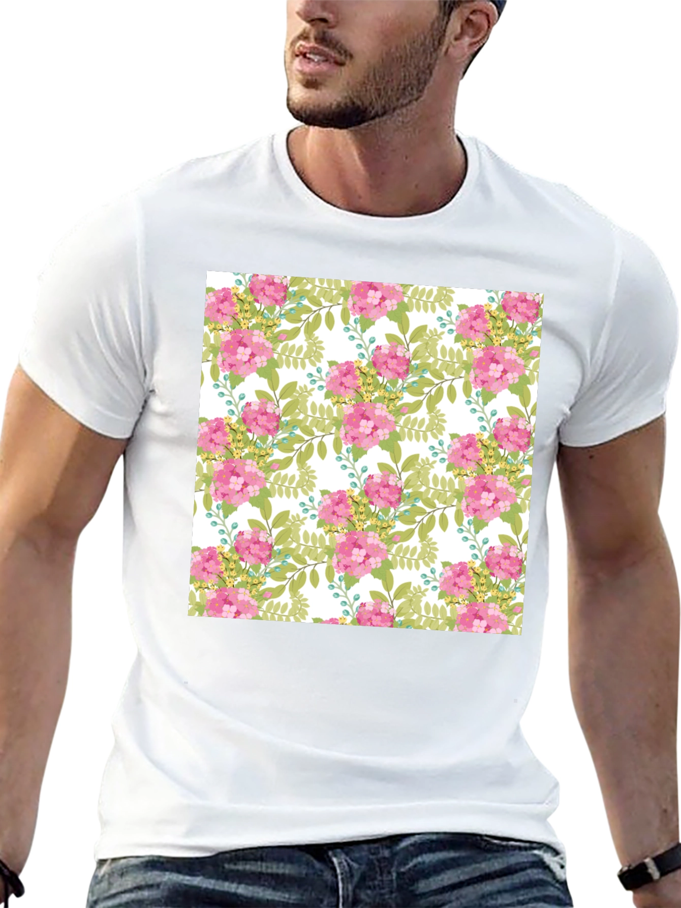 Floral Pattern Black T-Shirt