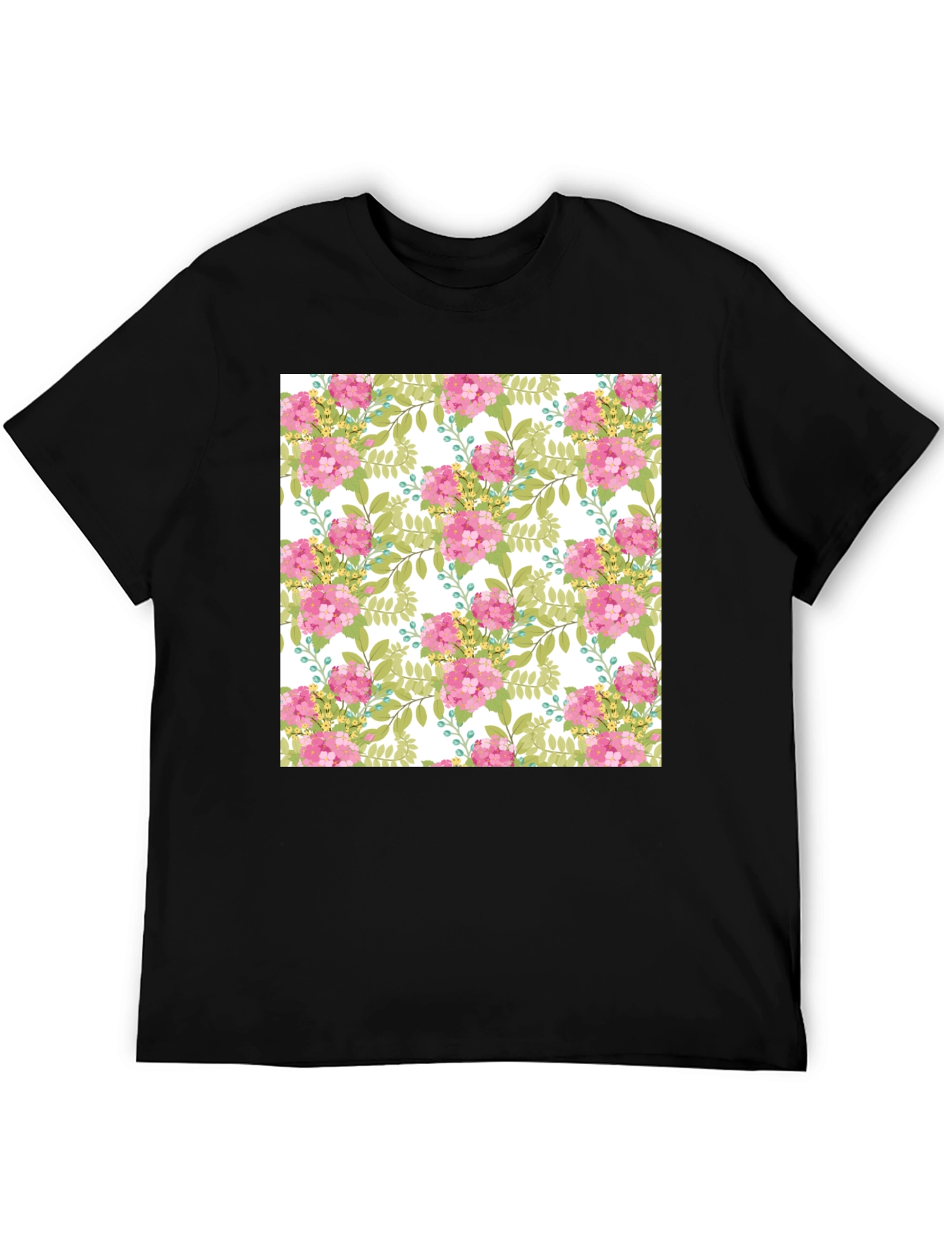 Floral Pattern Black T-Shirt