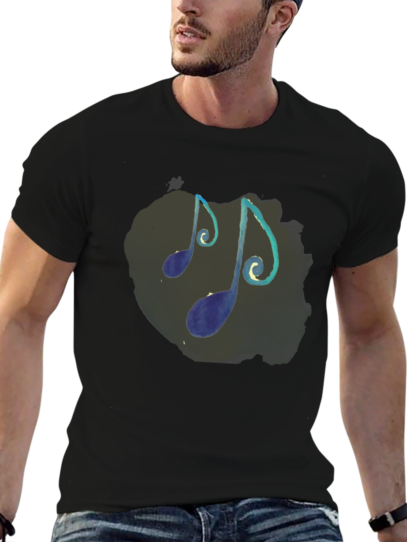 Musical Notes T-Shirt - Black Crew Neck
