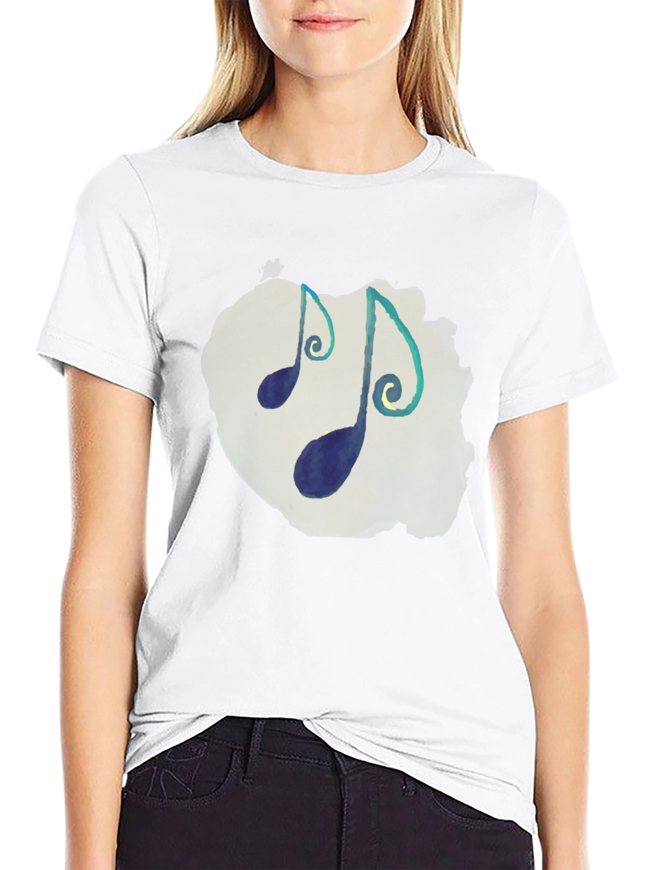 Musical Notes T-Shirt - Black Crew Neck