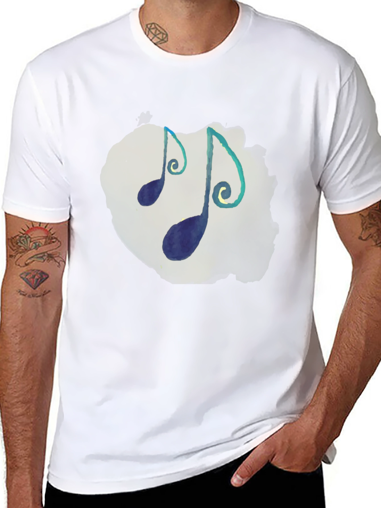 Musical Notes T-Shirt - Black Crew Neck