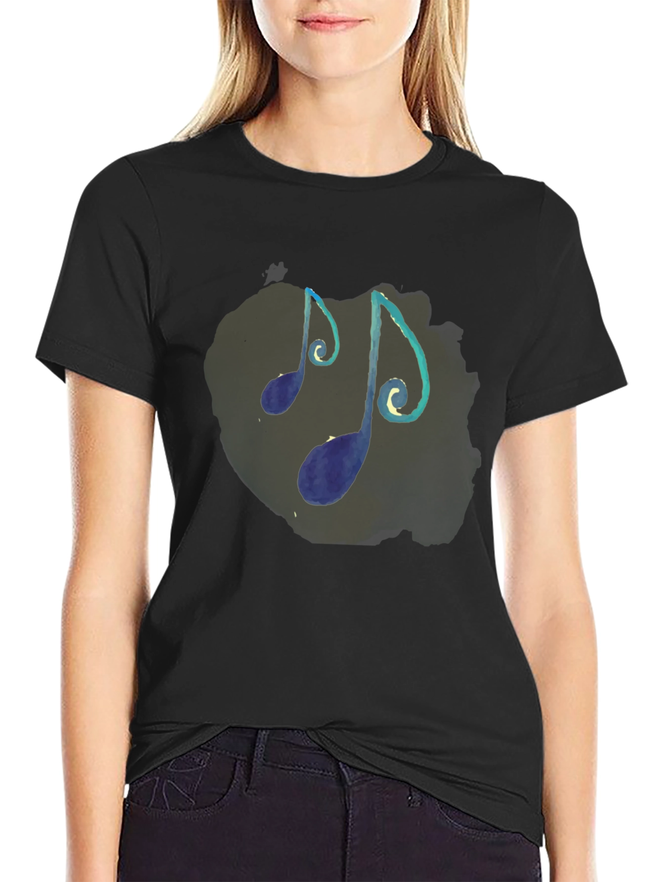 Musical Notes T-Shirt - Black Crew Neck