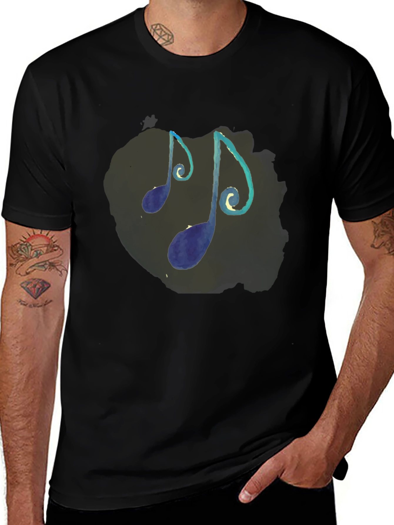 Musical Notes T-Shirt - Black Crew Neck