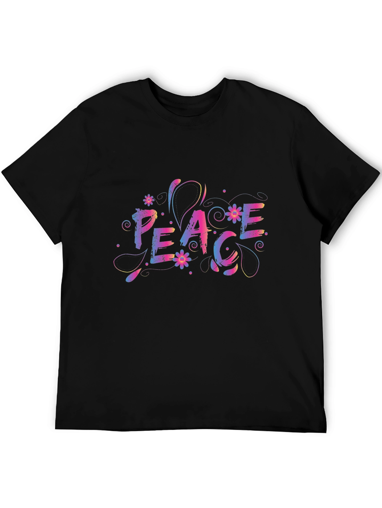 Peace Floral Graphic Tee - Mens Black T-Shirt