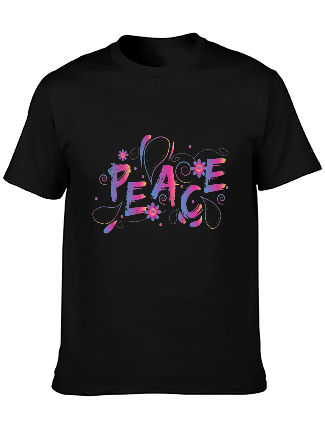 Peace Floral Graphic Tee - Mens Black T-Shirt