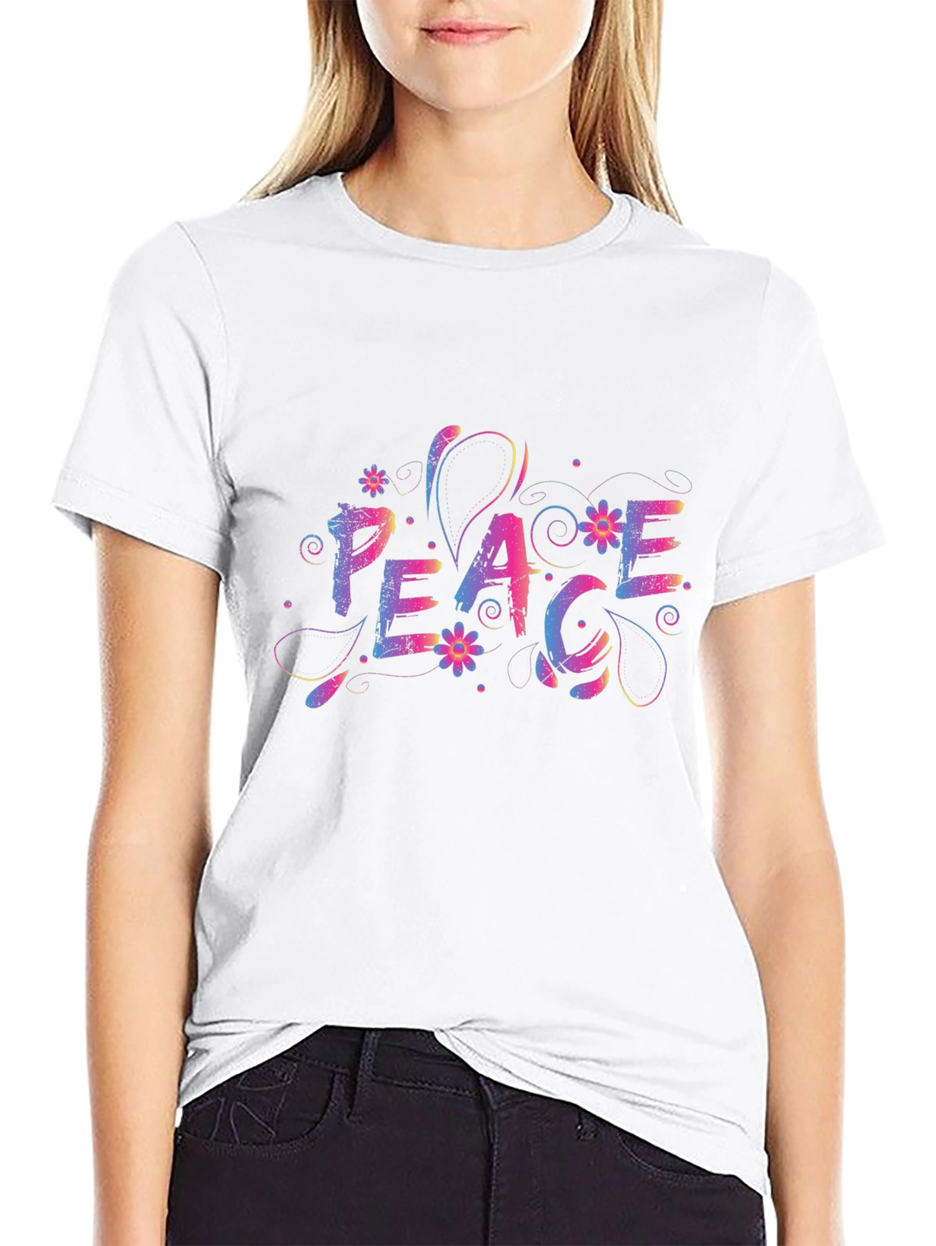 Peace Floral Graphic Tee - Mens Black T-Shirt