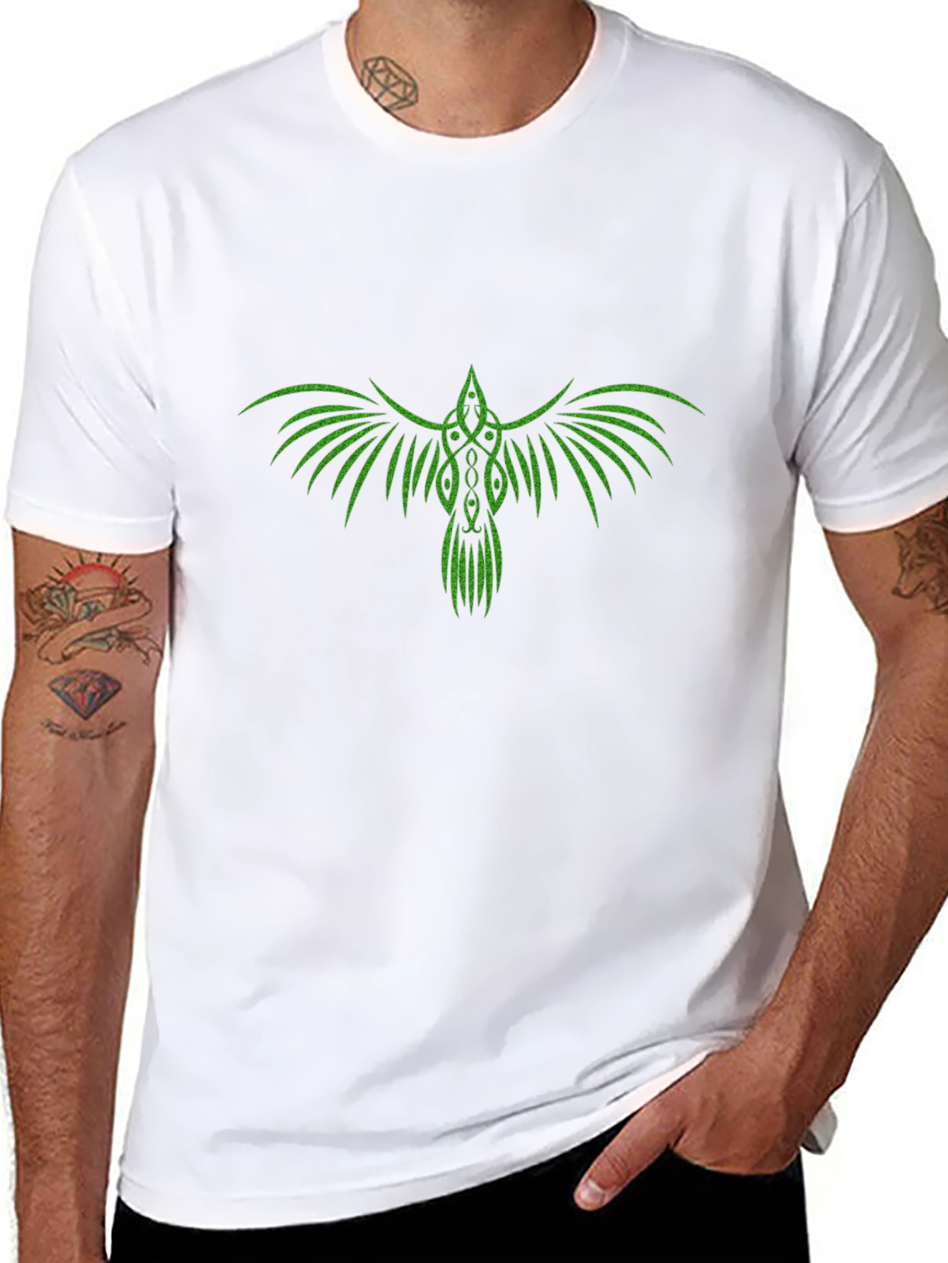 Green Raven Graphic Black T-Shirt