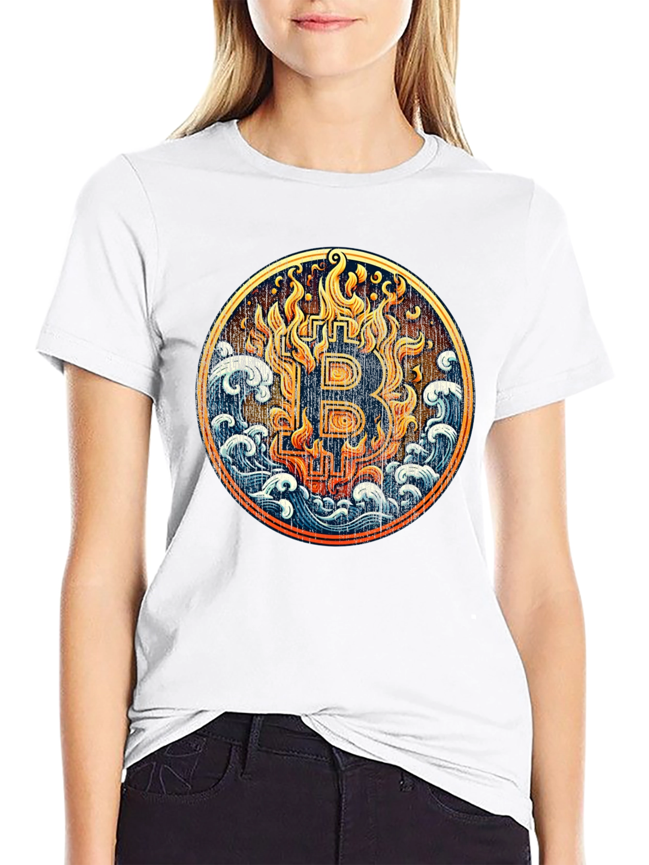 Bitcoin Fire & Water Graphic Black T-Shirt