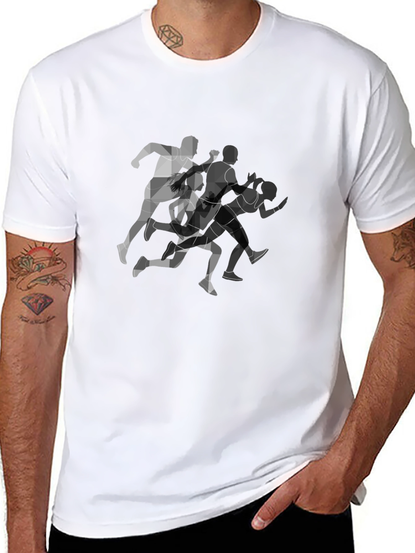 Geometric Runners Graphic Black T-Shirt