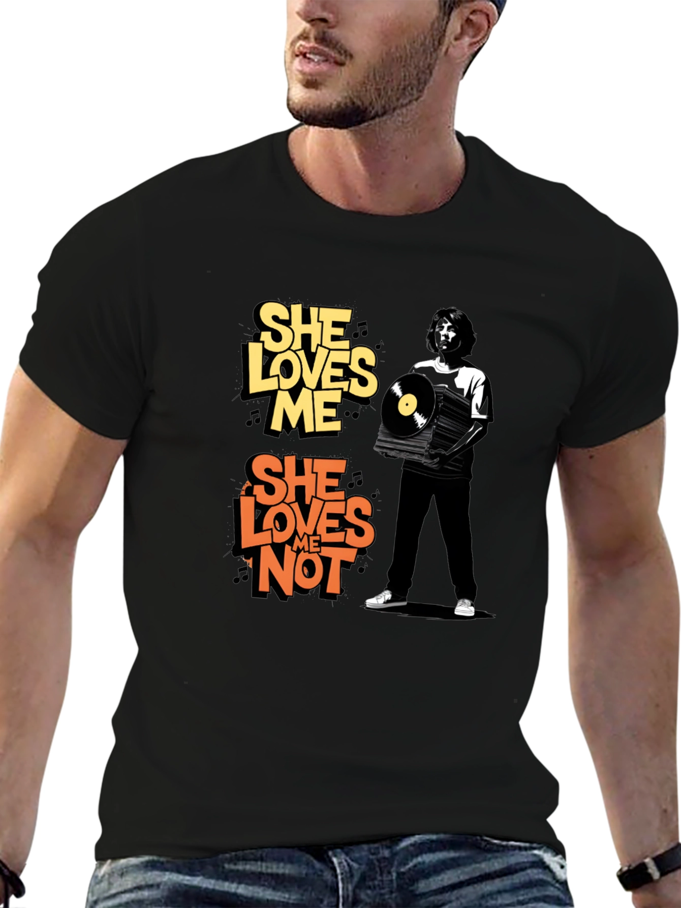 She Loves Me/Not Graphic Tee - Black
