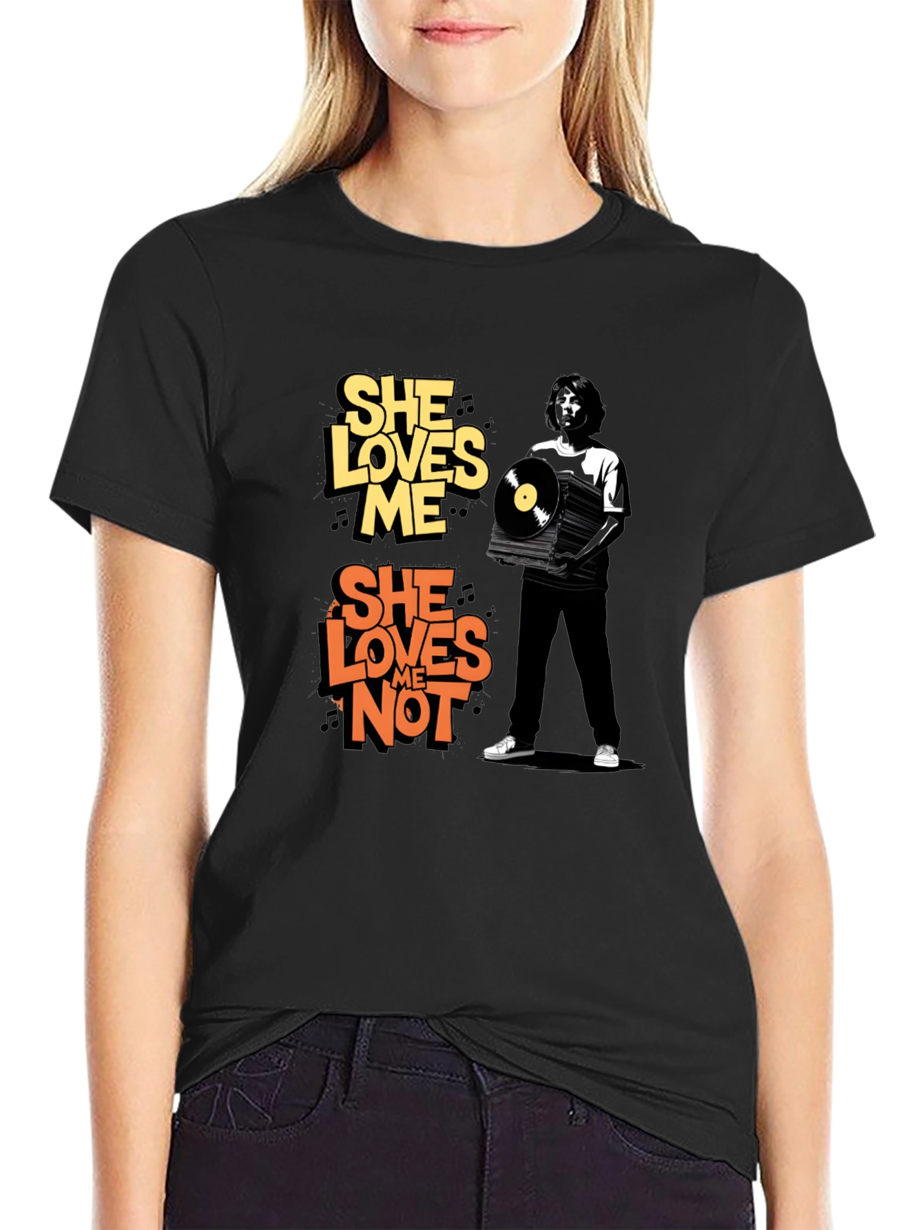 She Loves Me/Not Graphic Tee - Black