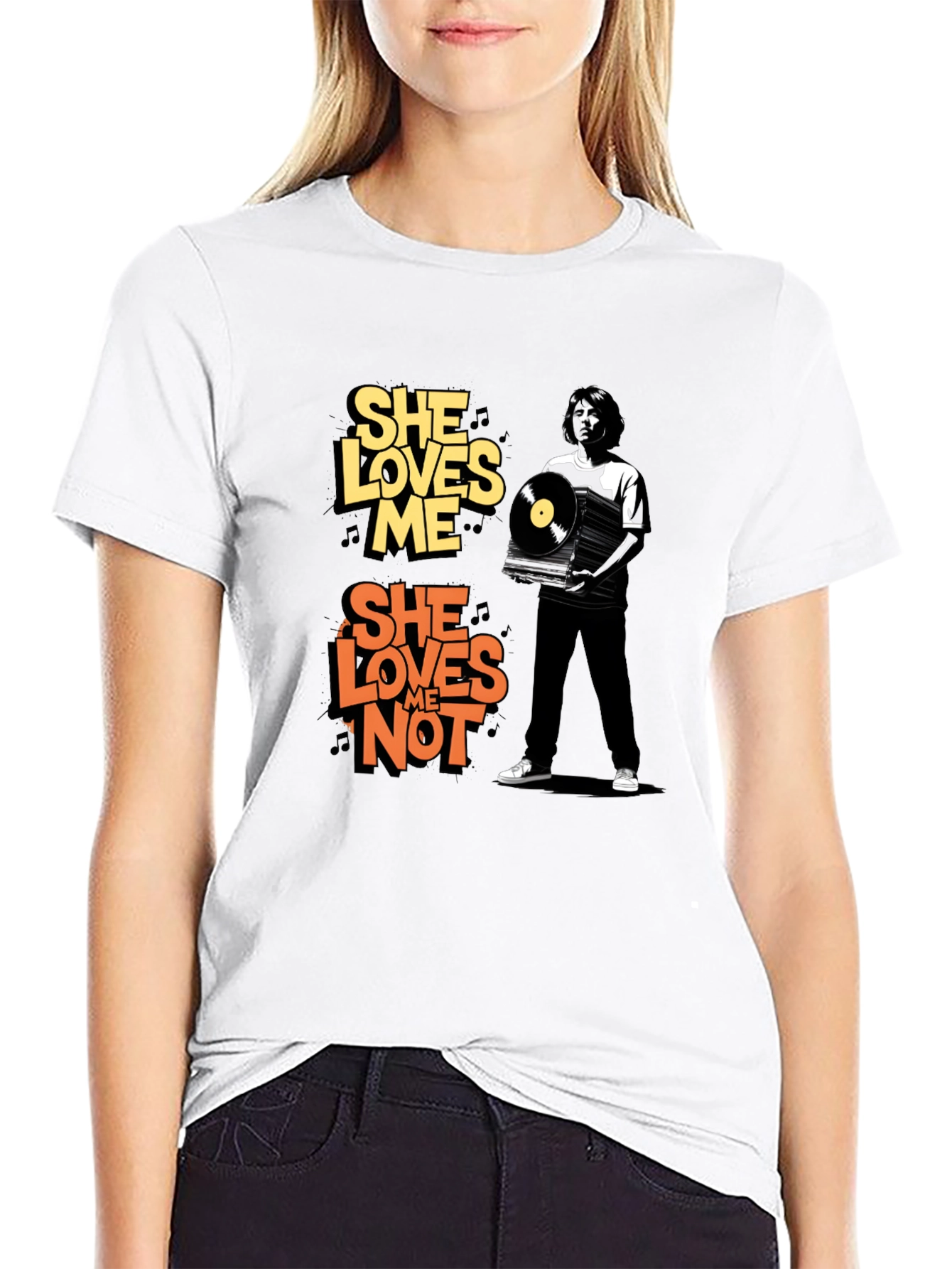 She Loves Me/Not Graphic Tee - Black