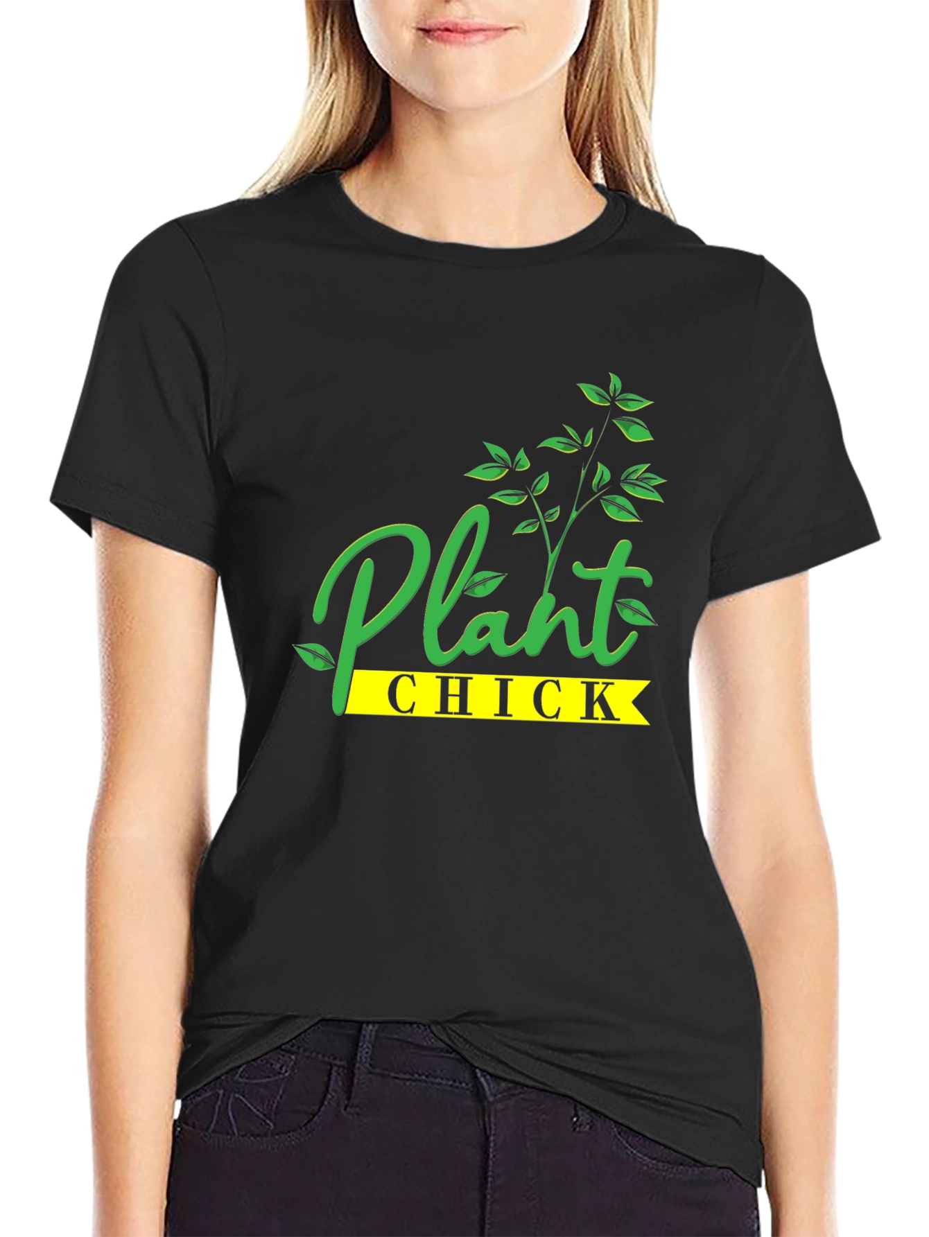 Plant Chick Graphic Tee - Black Cotton T-Shirt