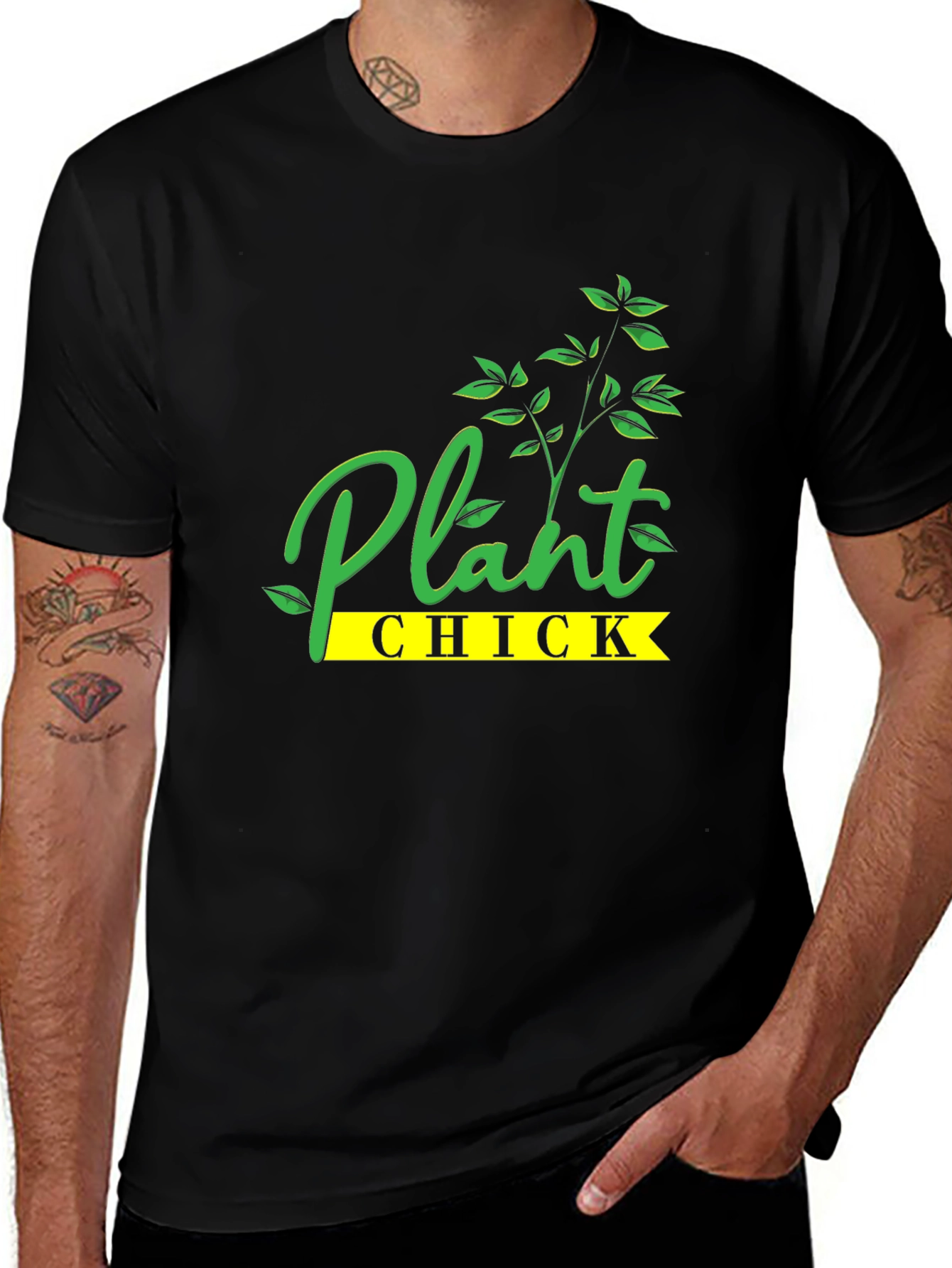 Plant Chick Graphic Tee - Black Cotton T-Shirt
