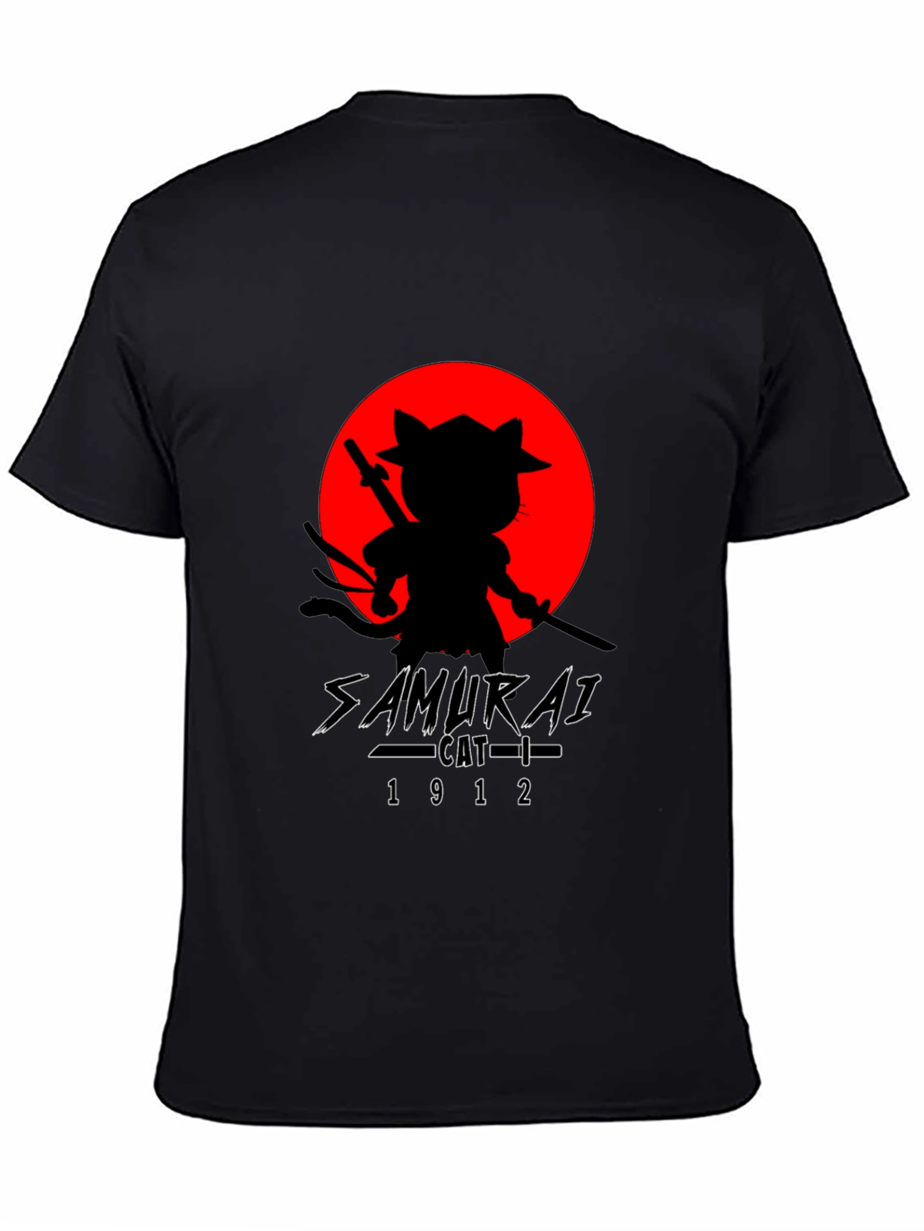 Samurai Cat T-Shirt - Black Graphic Tee