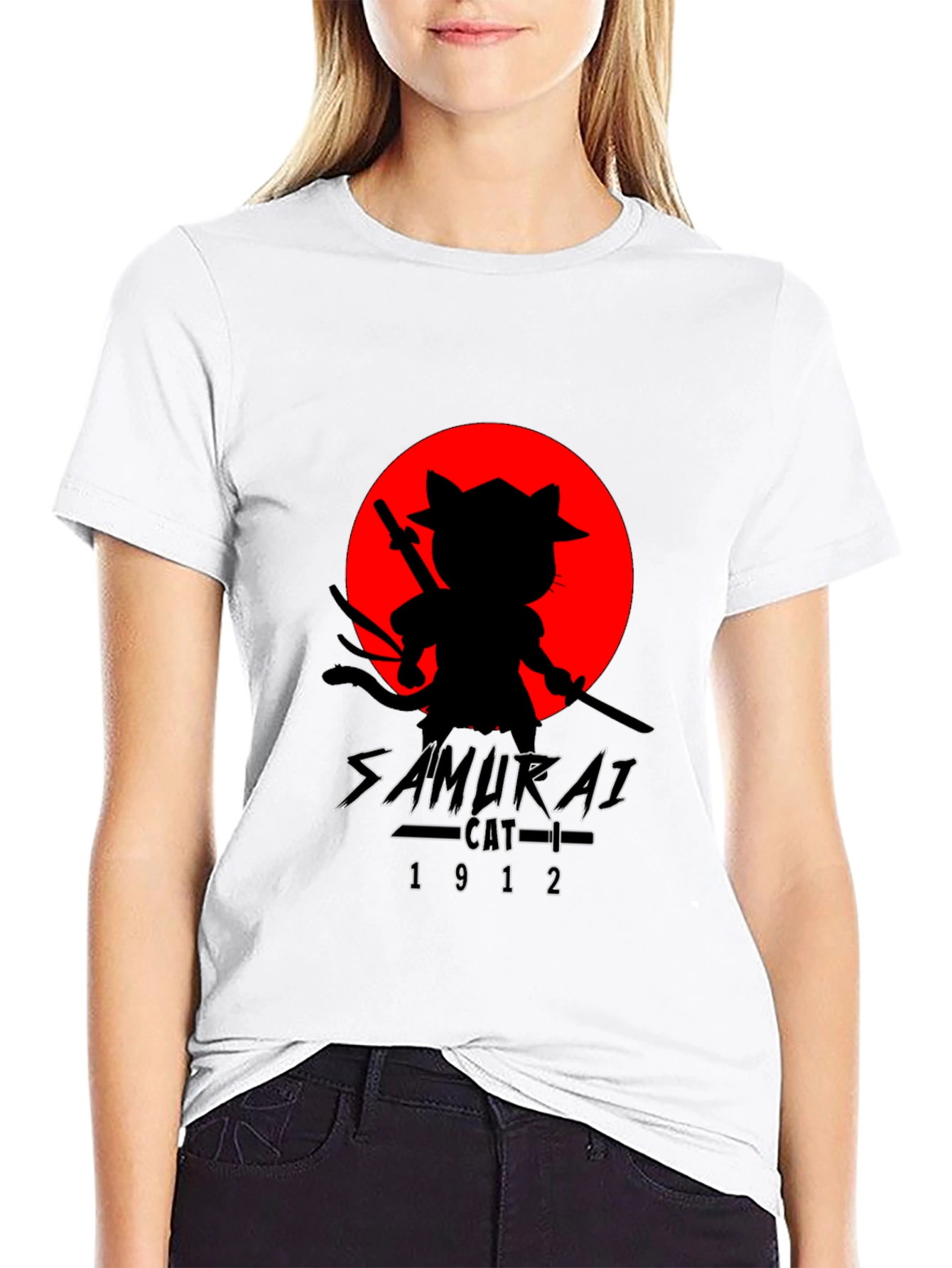 Samurai Cat T-Shirt - Black Graphic Tee