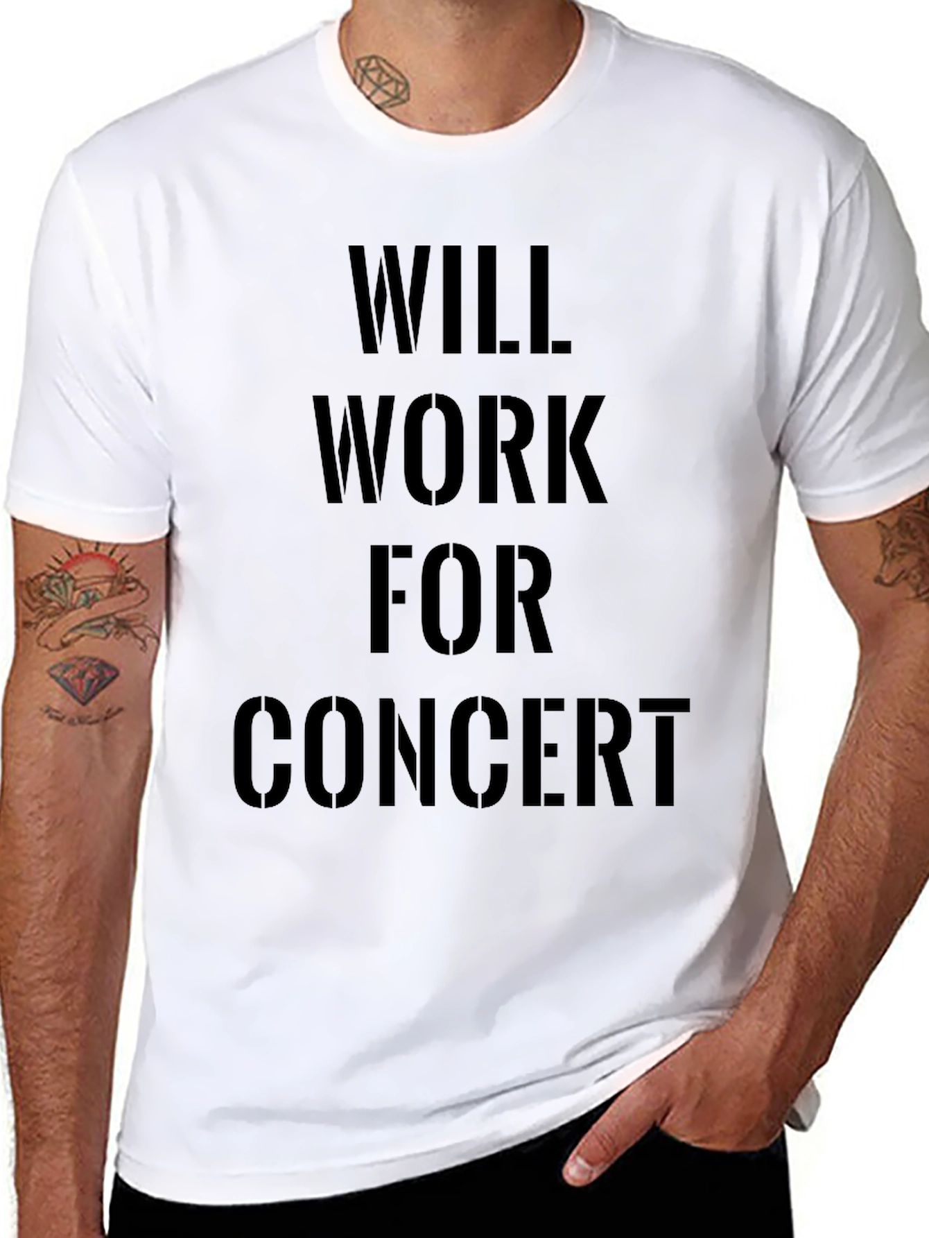 Will Work For Concert Black T-Shirt
