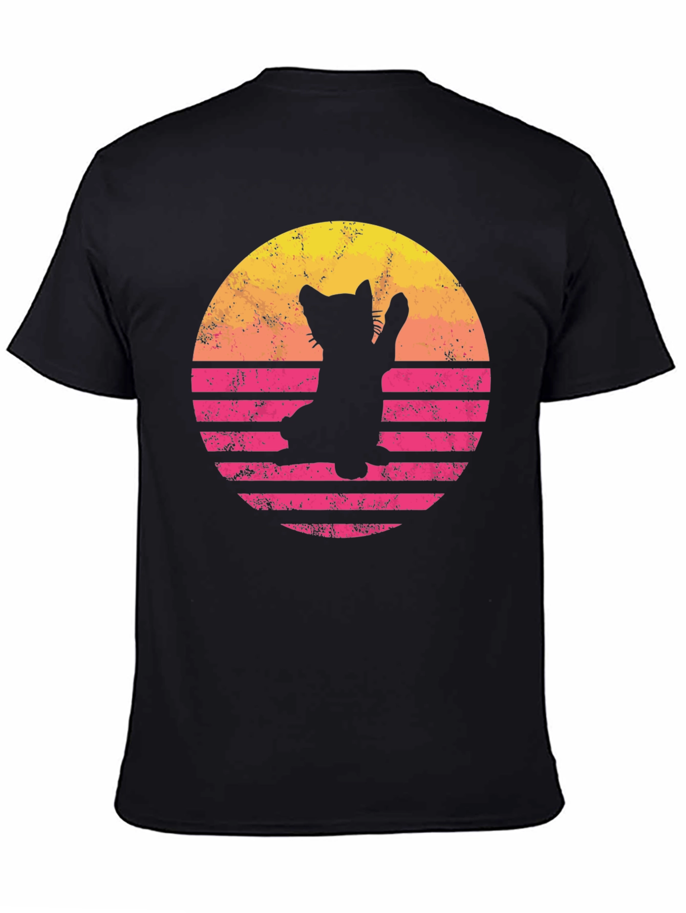 Retro Cat Sunset Graphic Tee - Black