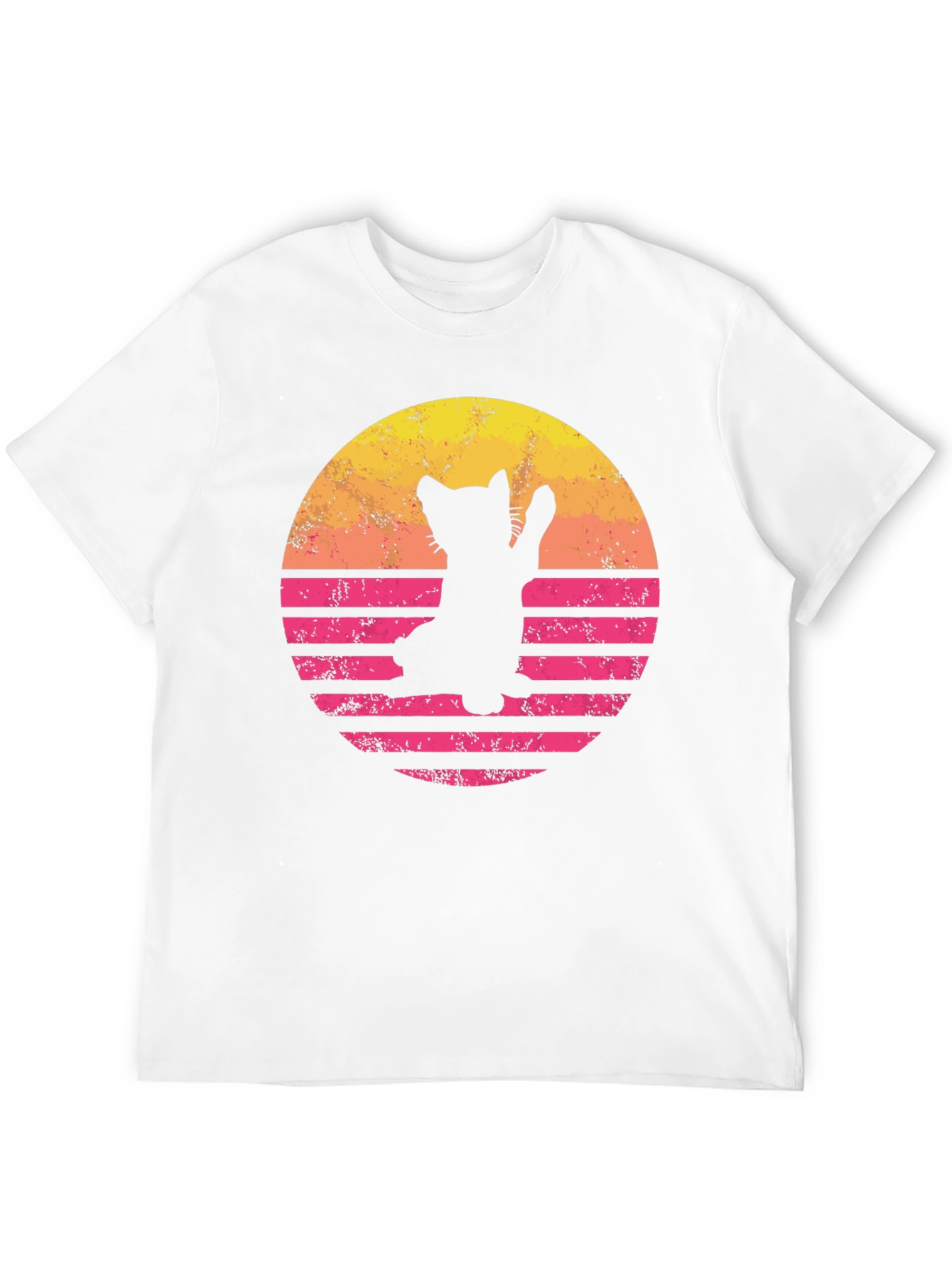 Retro Cat Sunset Graphic Tee - Black