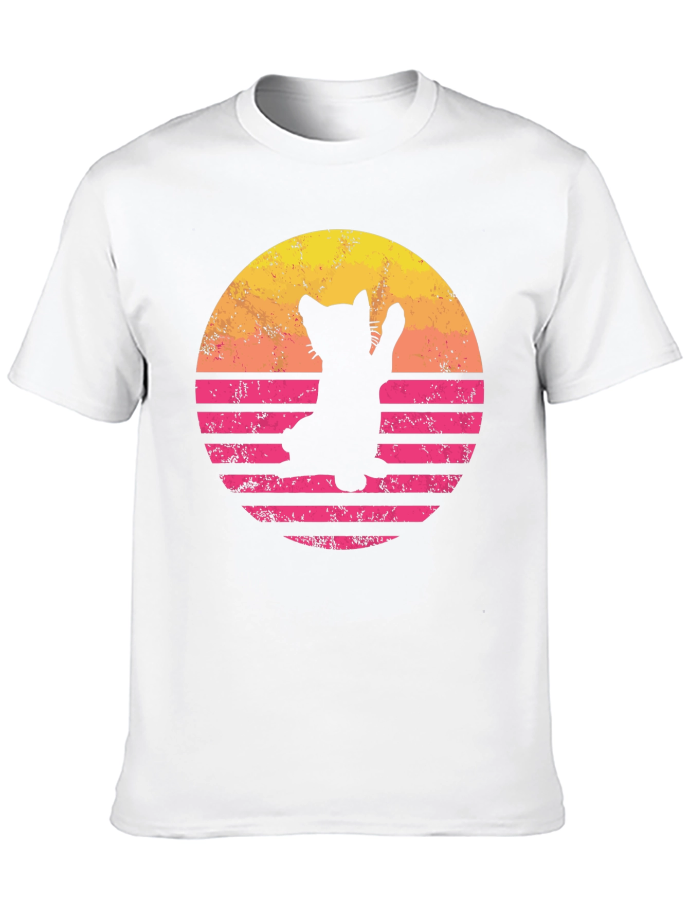 Retro Cat Sunset Graphic Tee - Black