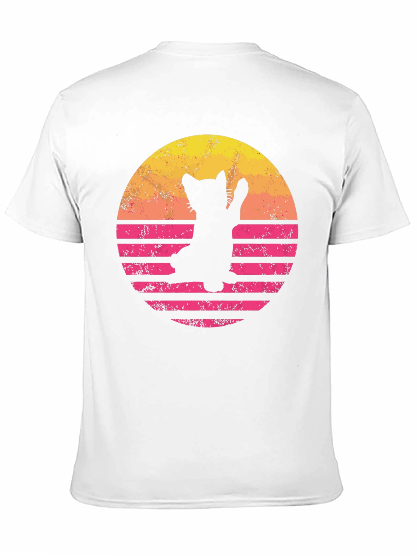 Retro Cat Sunset Graphic Tee - Black