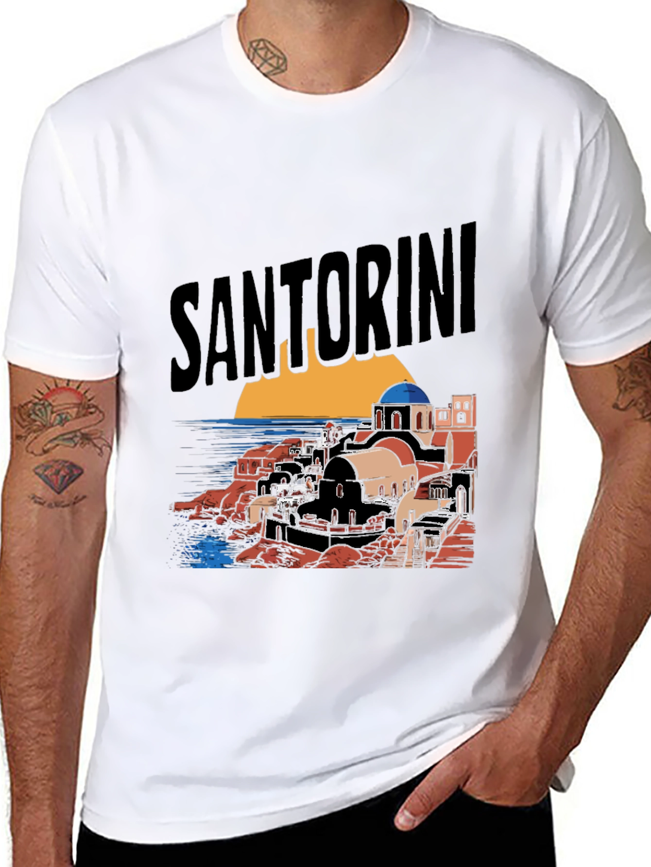Santorini Graphic Tee - Black Cotton T-Shirt