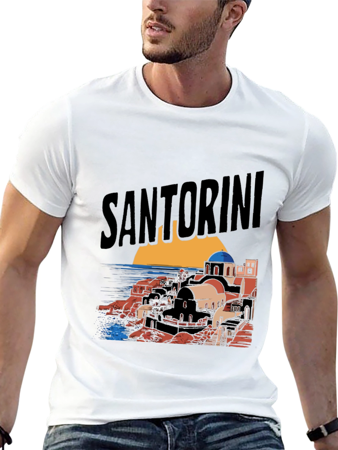 Santorini Graphic Tee - Black Cotton T-Shirt