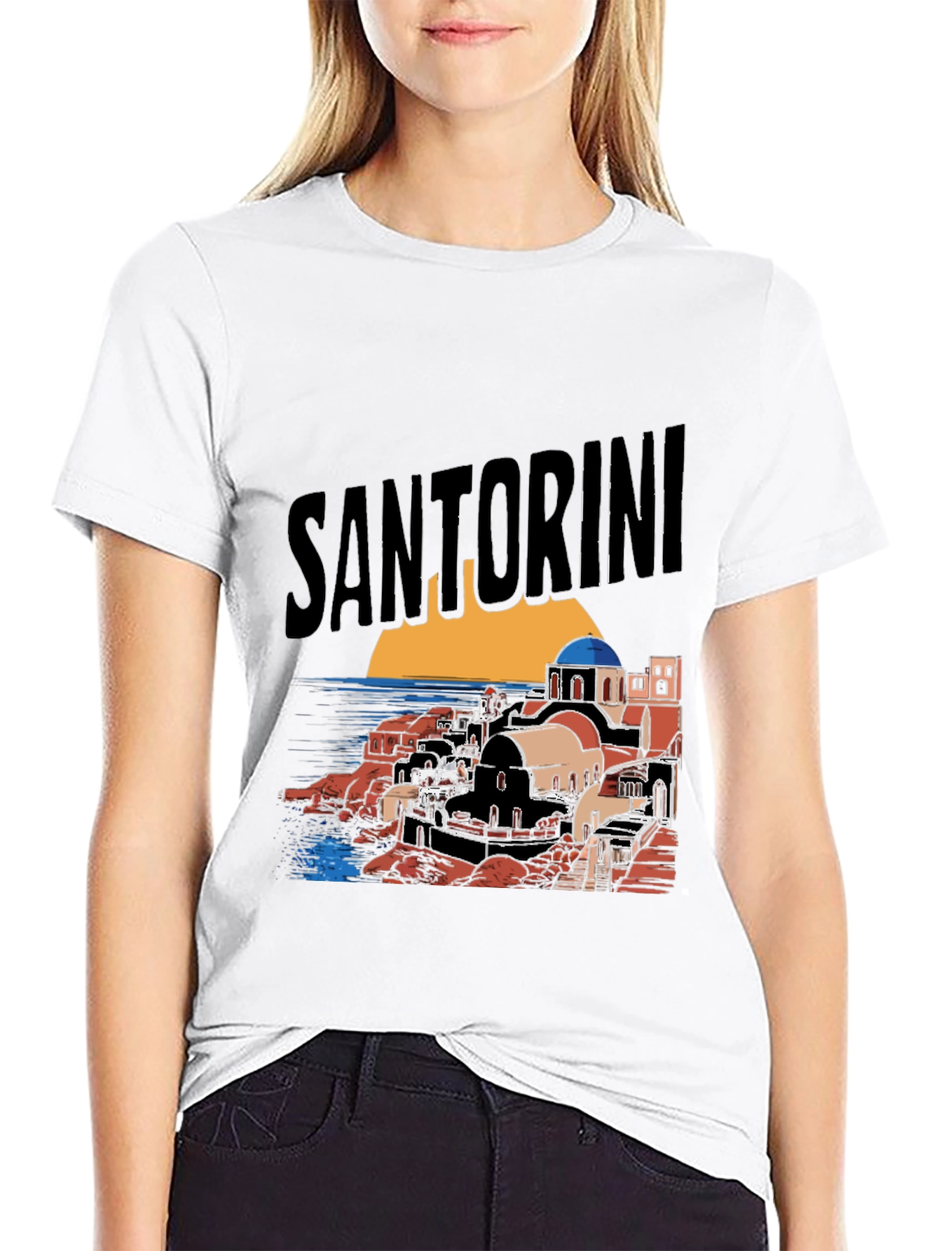 Santorini Graphic Tee - Black Cotton T-Shirt