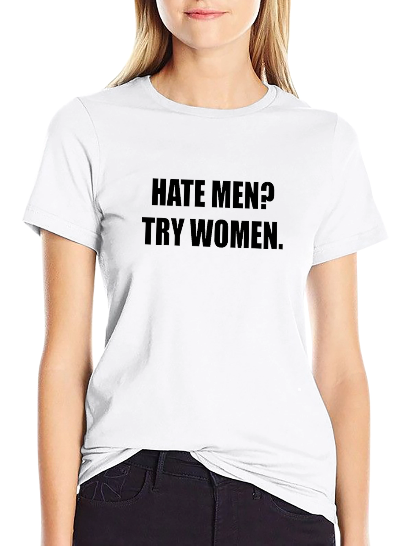 Hate Men? Try Women Black Graphic Tee