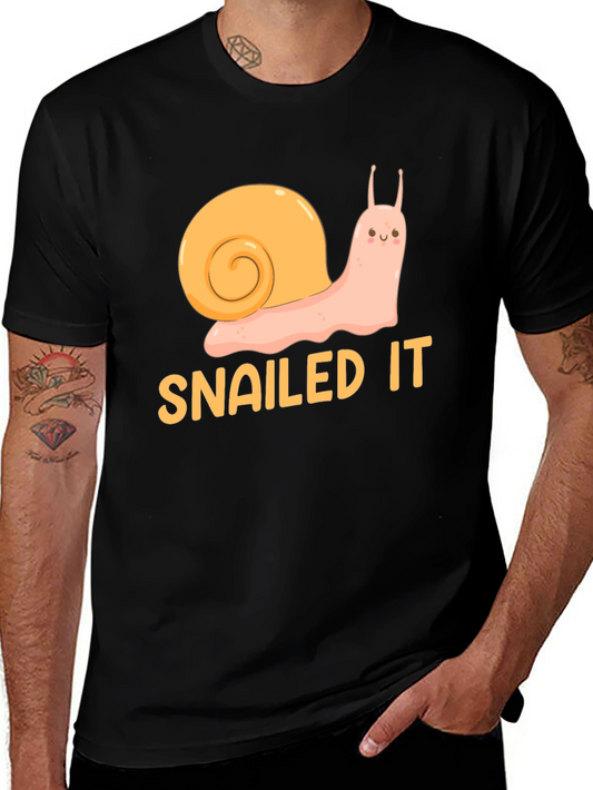 Snailed It! Funny Snail Graphic T-Shirt - Black Cotton Tee