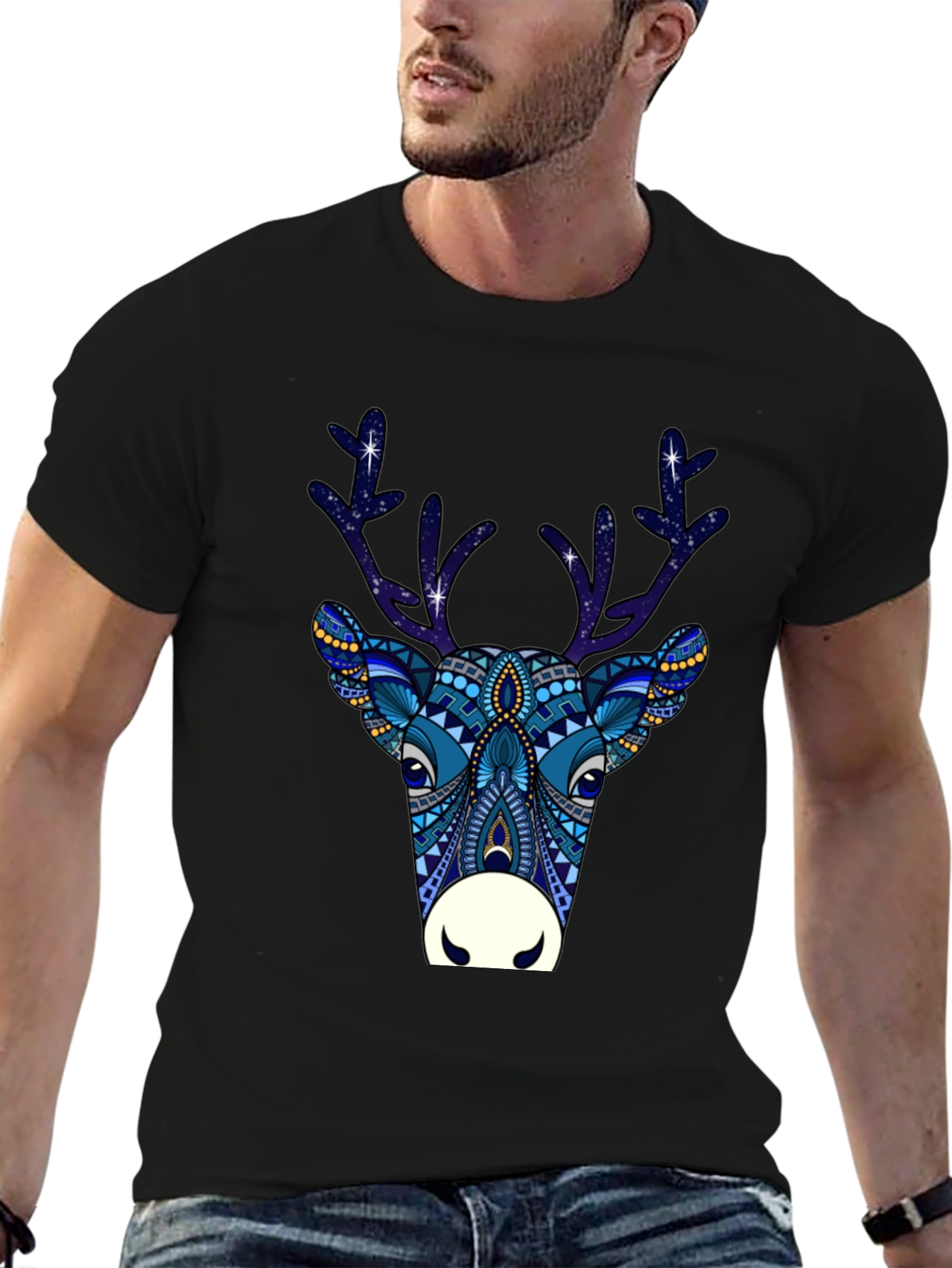 Festive Reindeer Graphic Tee - Black