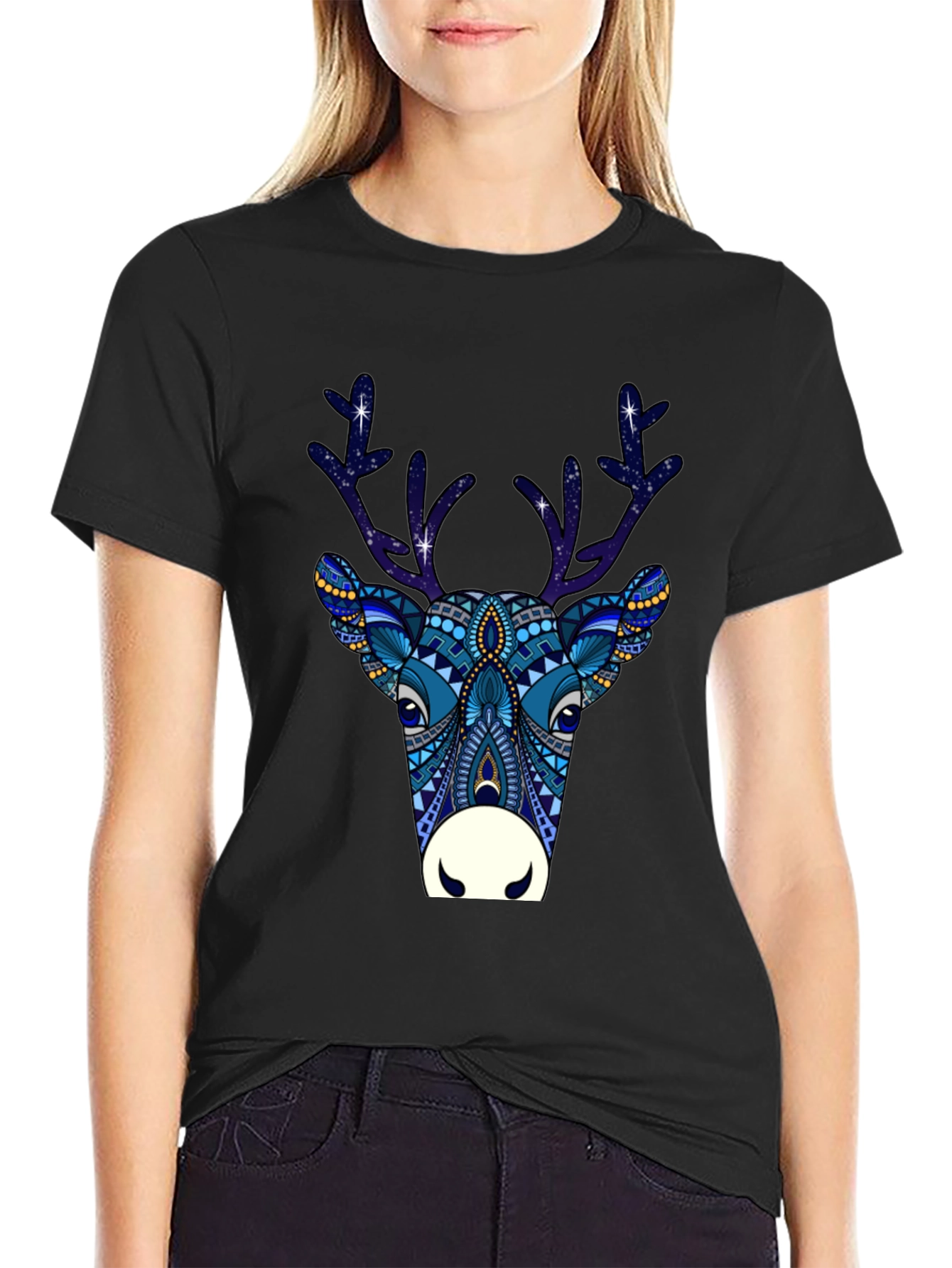 Festive Reindeer Graphic Tee - Black