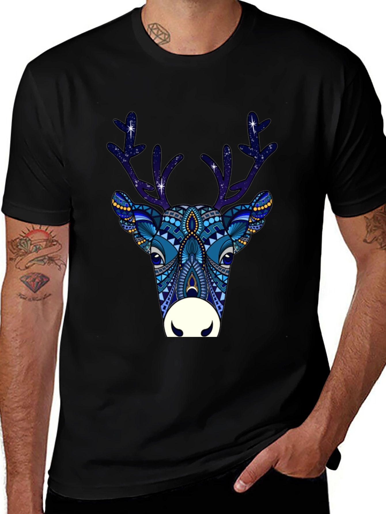 Festive Reindeer Graphic Tee - Black