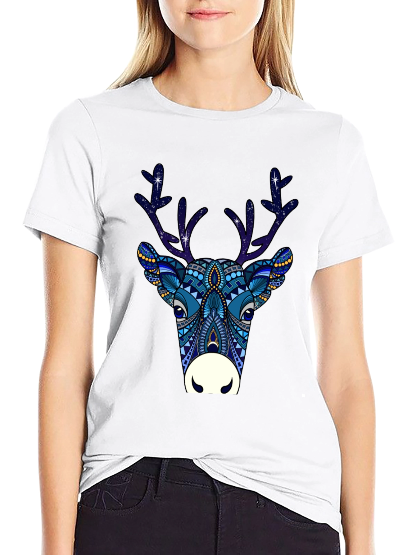 Festive Reindeer Graphic Tee - Black