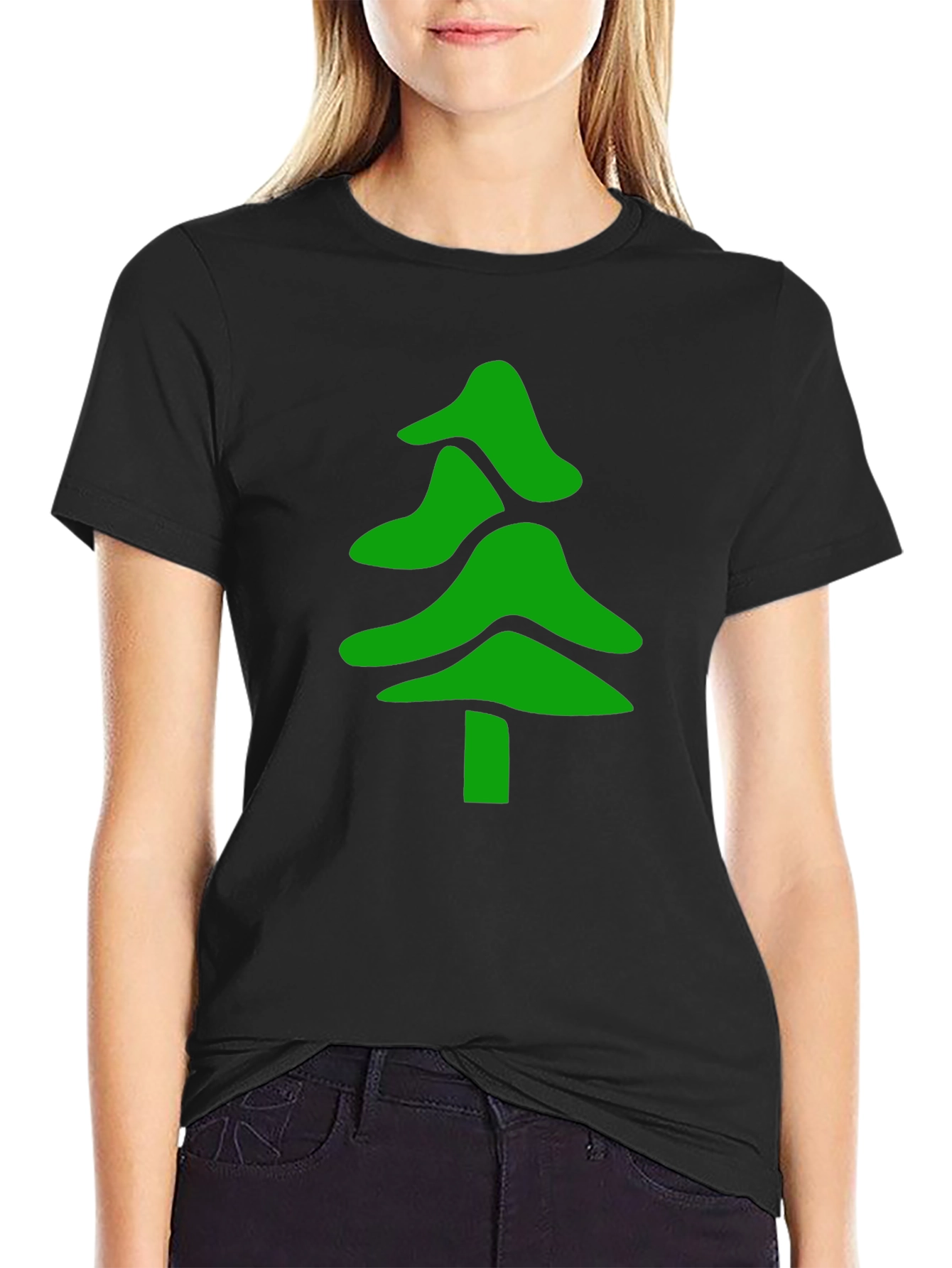 Green Tree Graphic Black T-Shirt