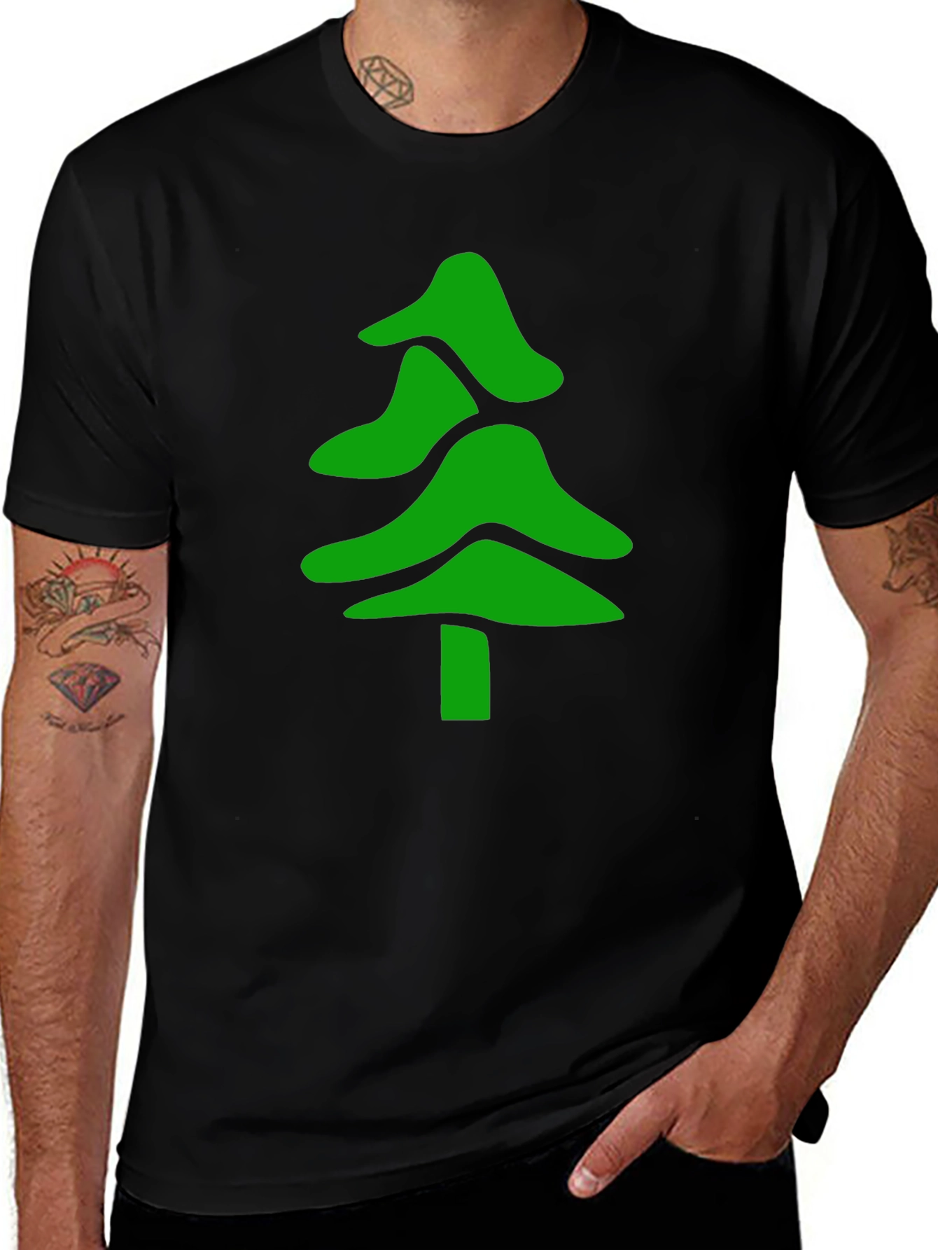 Green Tree Graphic Black T-Shirt