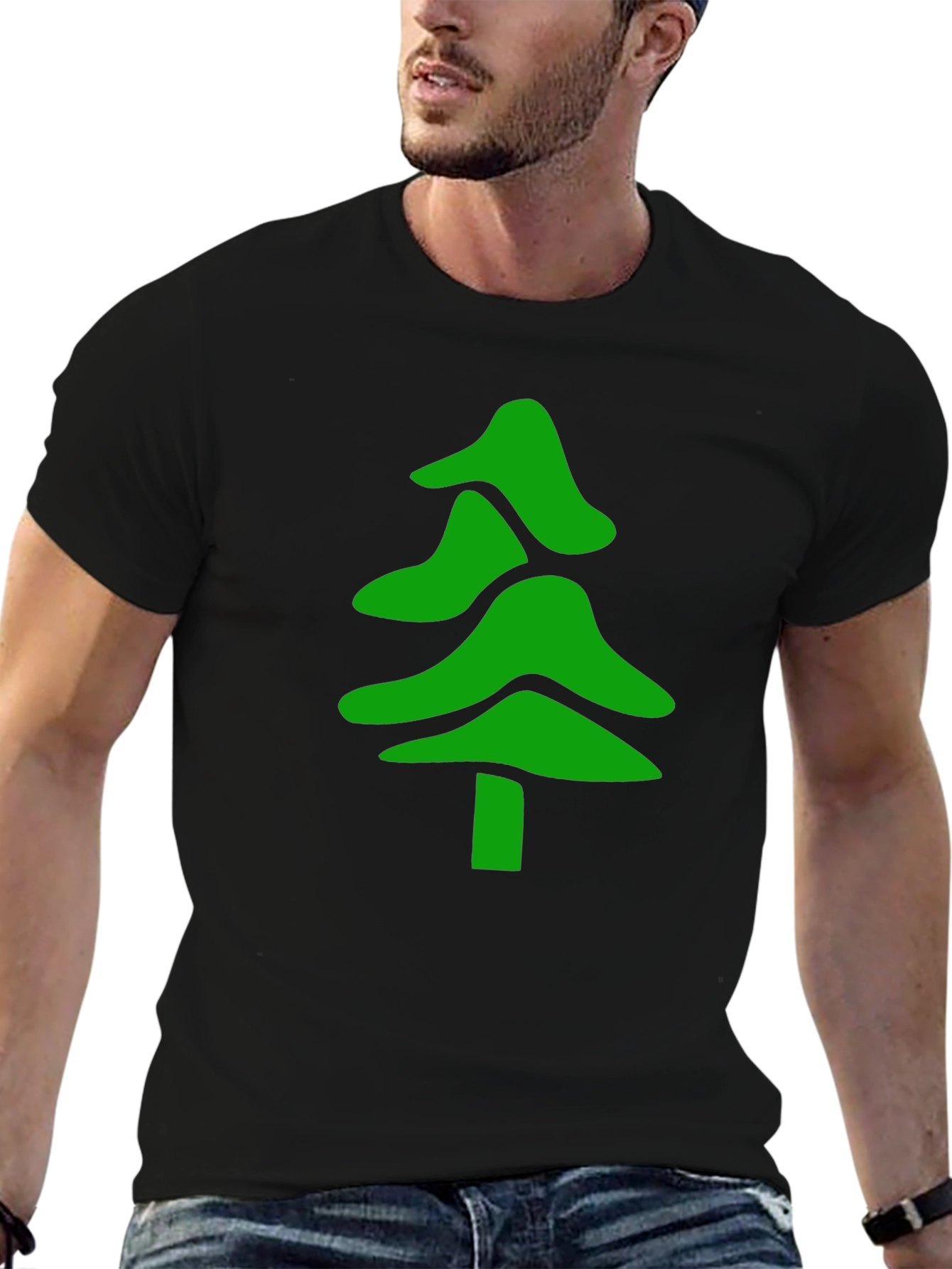 Green Tree Graphic Black T-Shirt