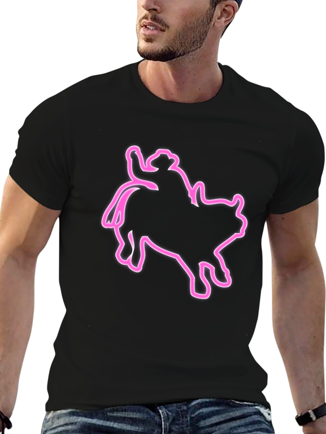 Cowboy Riding Bull Outline Graphic T-Shirt