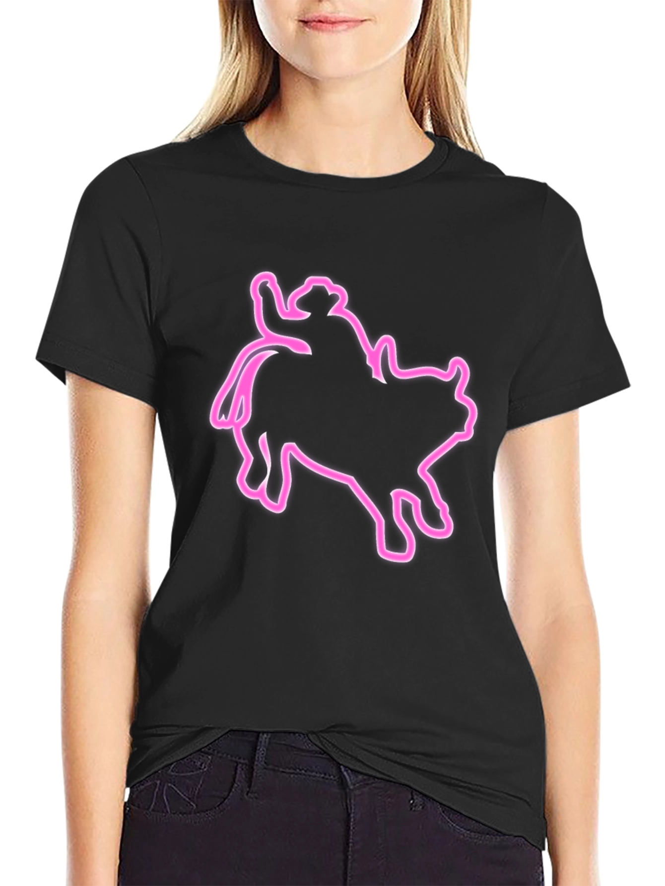 Cowboy Riding Bull Outline Graphic T-Shirt