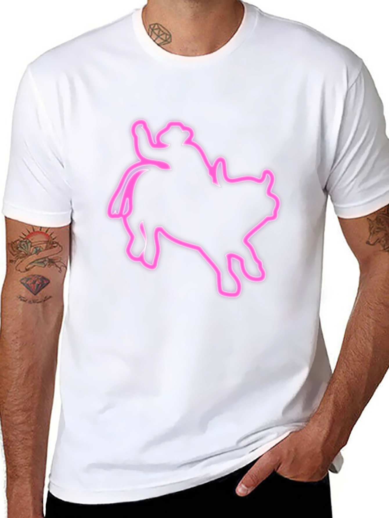 Cowboy Riding Bull Outline Graphic T-Shirt