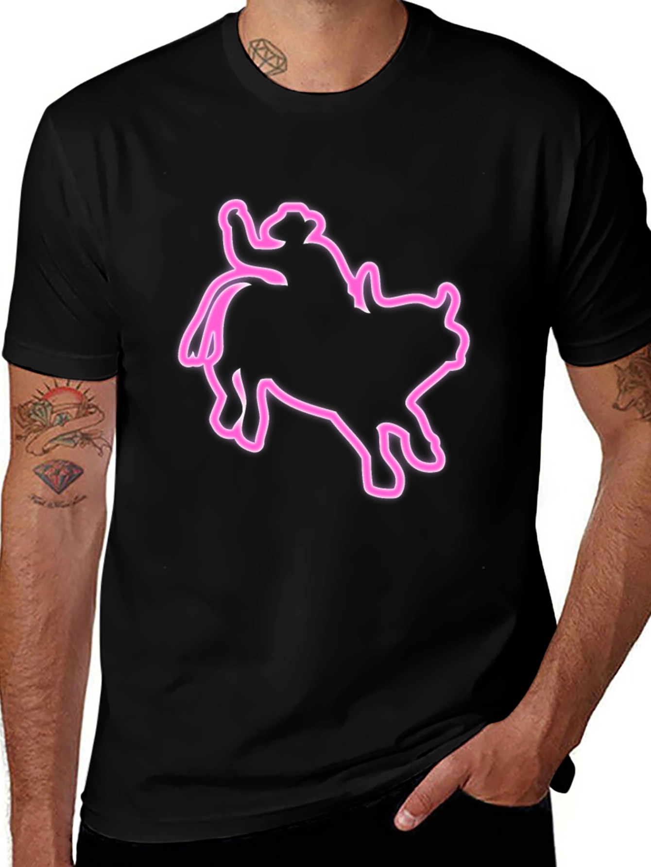 Cowboy Riding Bull Outline Graphic T-Shirt