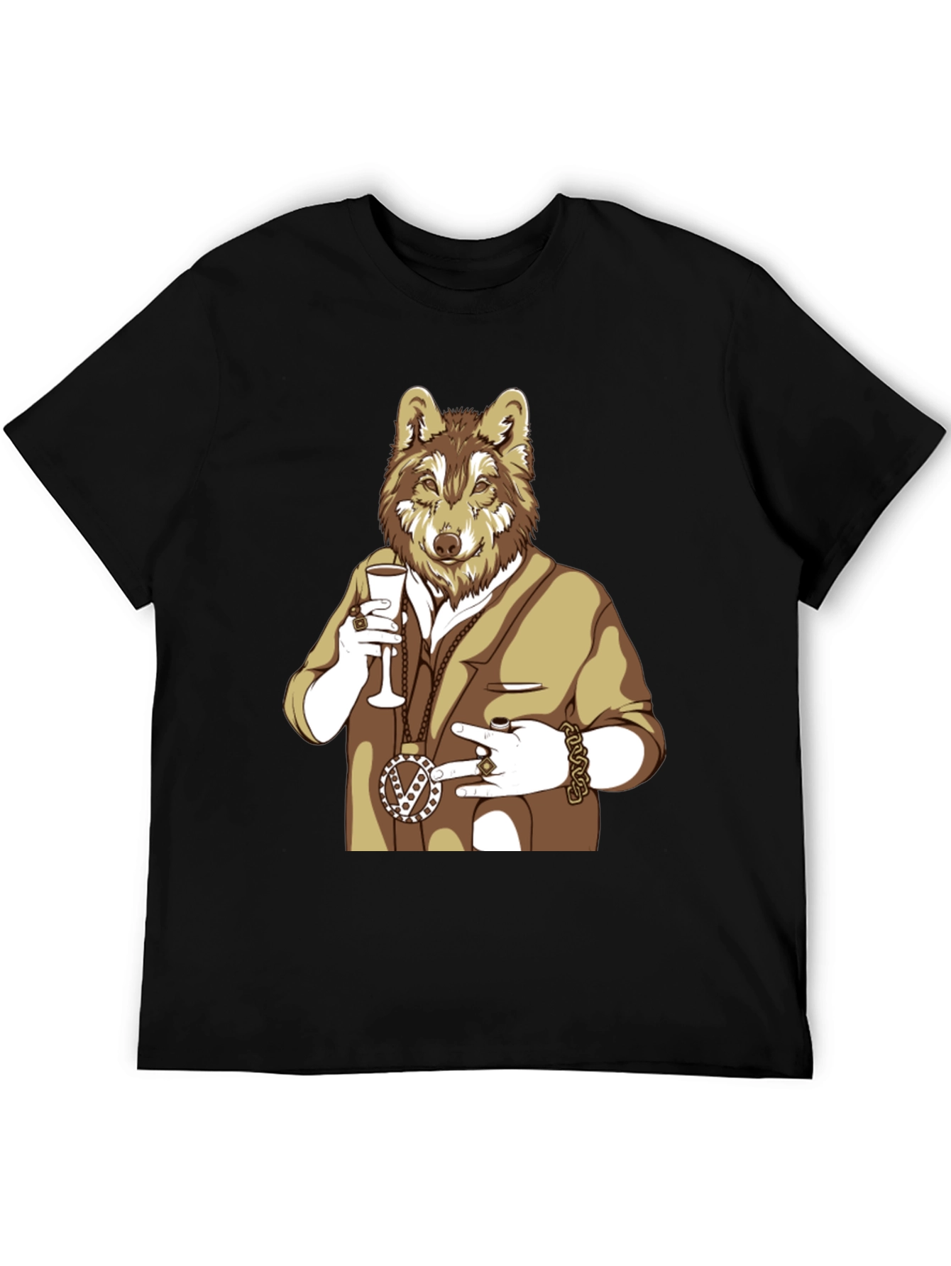 Wolf Gangster Graphic T-Shirt - Black